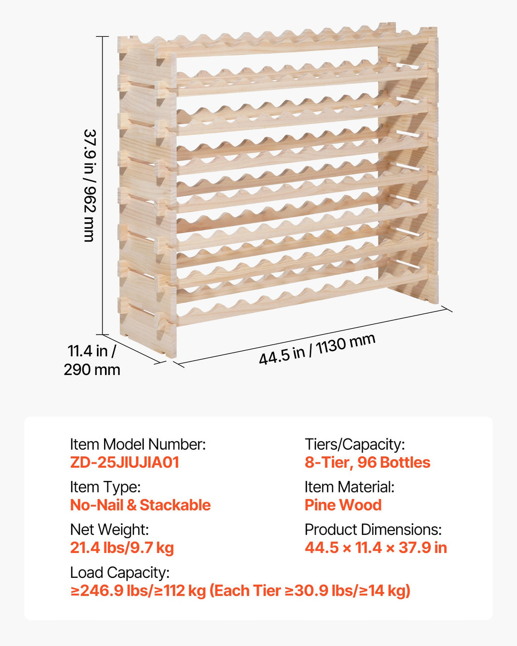 Modulinis vyno stovas VEVOR ZD-25JIUJIA01, 96 buteliams