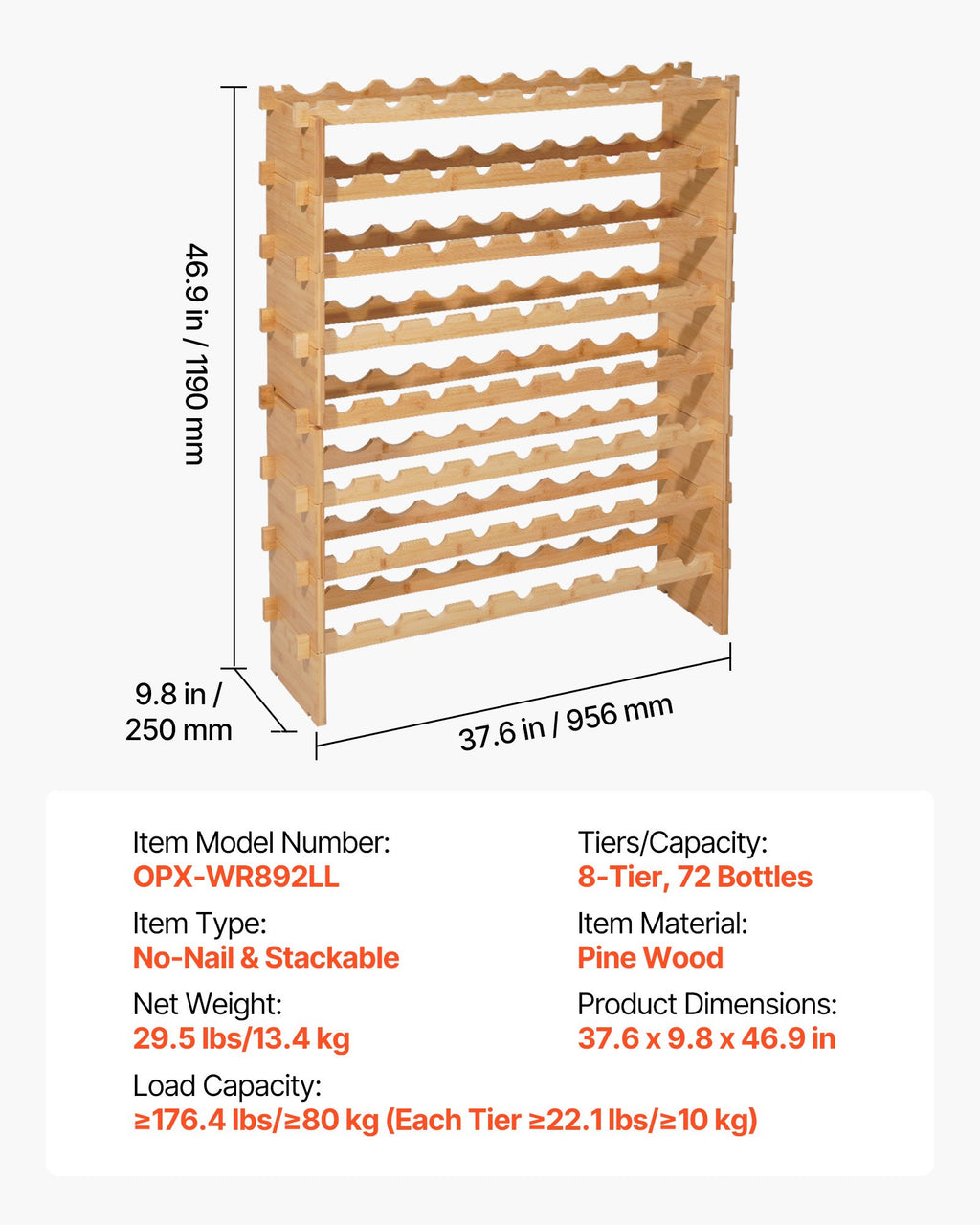 Modulinė vyno lentyna VEVOR OPX-WR892LL, 72 buteliams