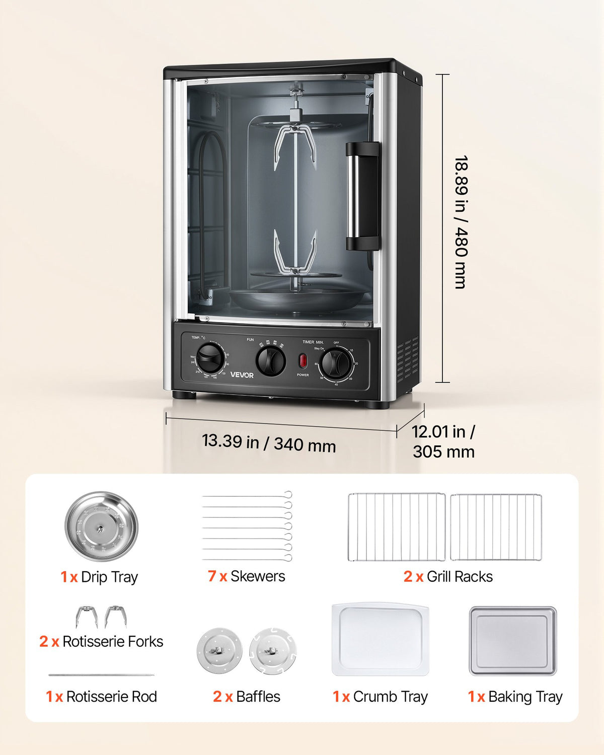 Vertikali kepsninė-orkaitė VEVOR TB2020A, 1500W