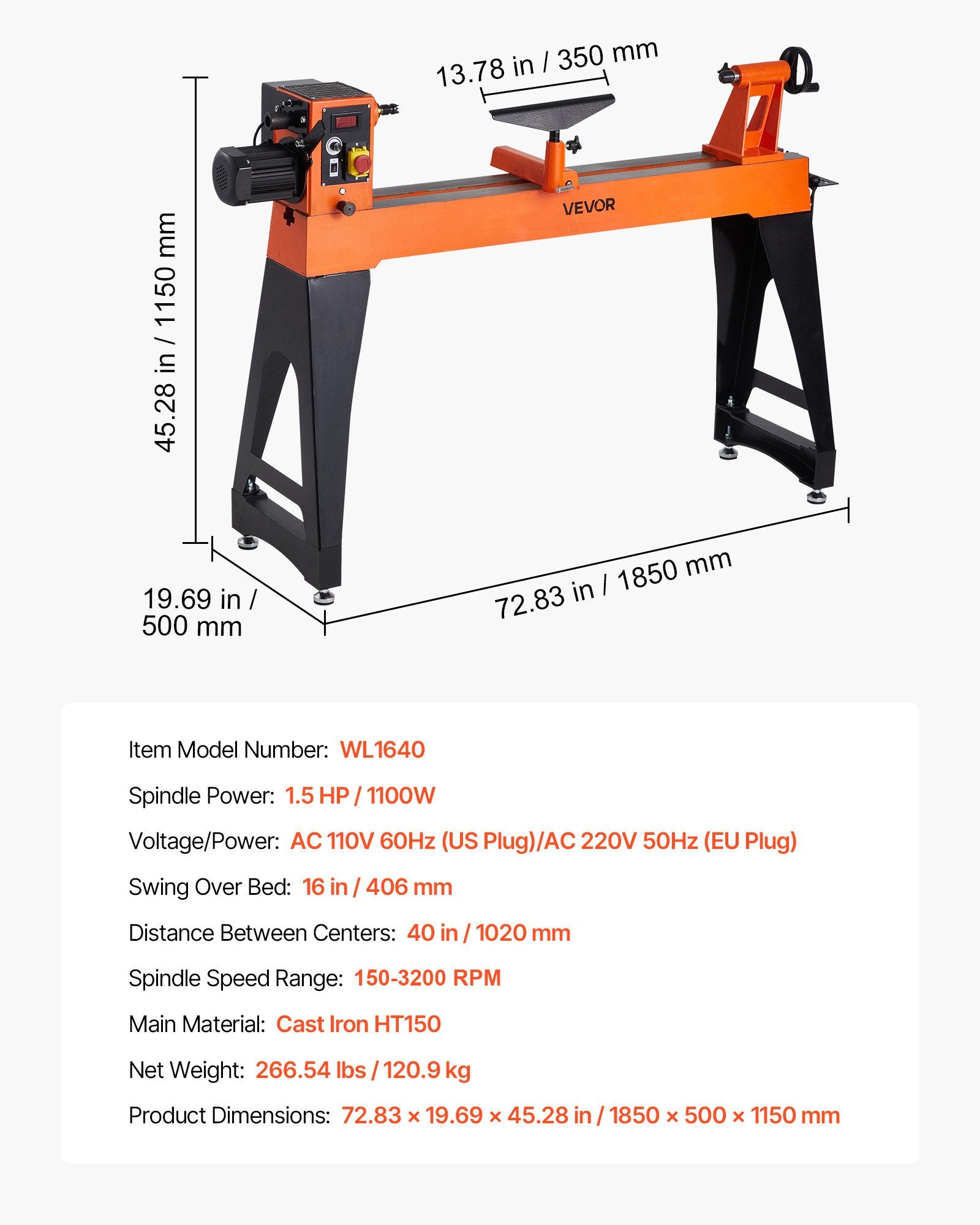 Medžio apdirbimo staklės VEVOR WL1640, 1100 W