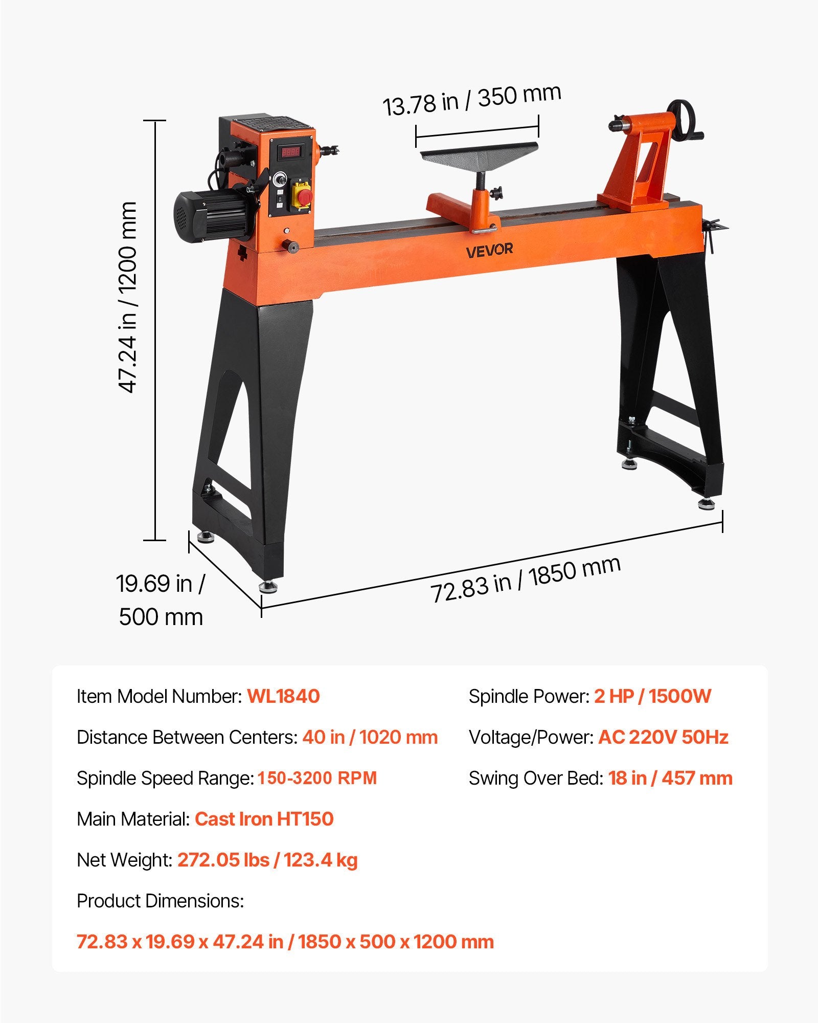 Medžio apdirbimo staklės VEVOR WL1640, 1500 W
