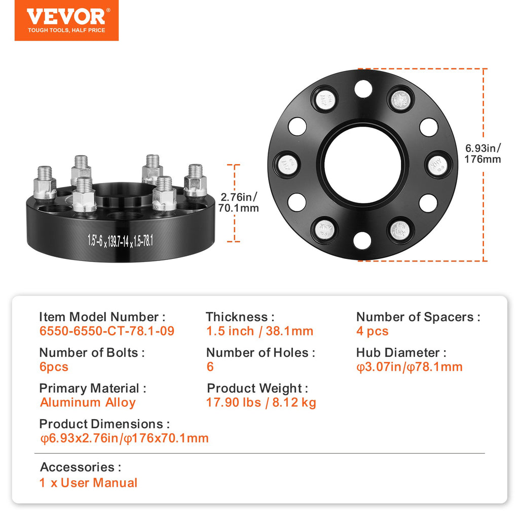 Ratų tarpikliai VEVOR 6550-6550-CT-78.1-09, 38,1 mm