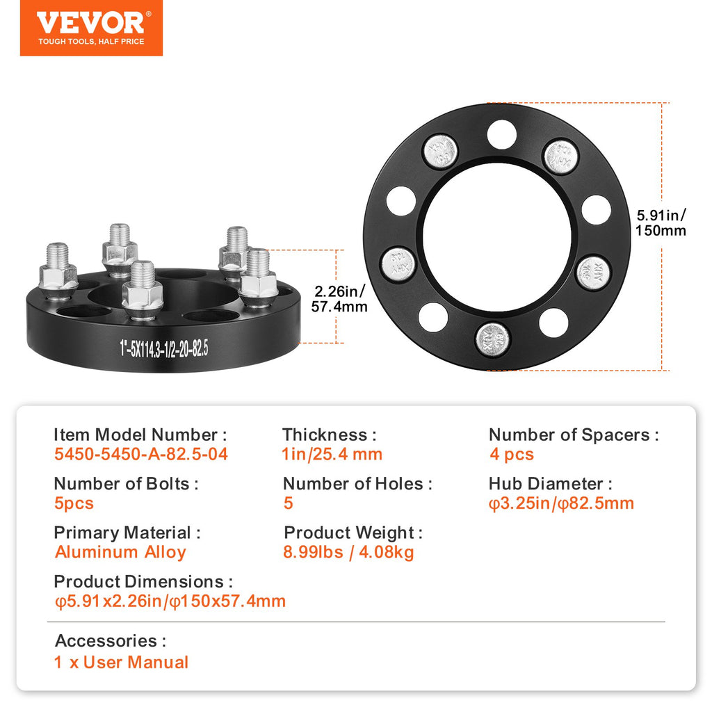 Ratų tarpikliai VEVOR 5450-5450-A-82.5-04, 25,4 mm