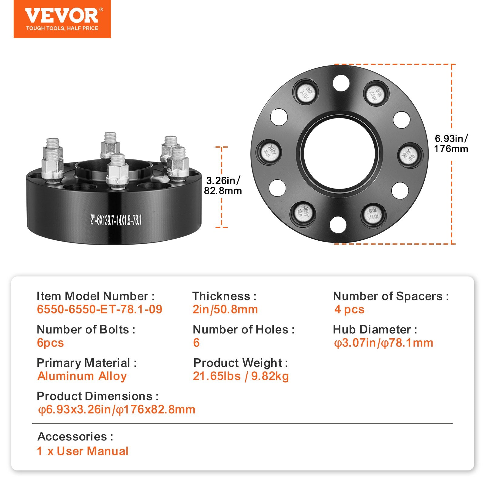 Ratų tarpikliai VEVOR 6550-6550-ET-78.1-09, 50,8 mm