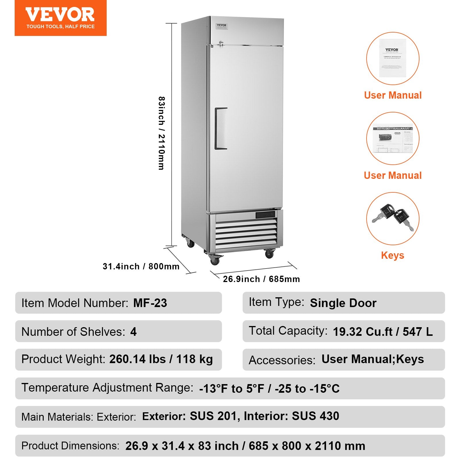 Komercinis šaldiklis VEVOR GNF730L1, 570 l