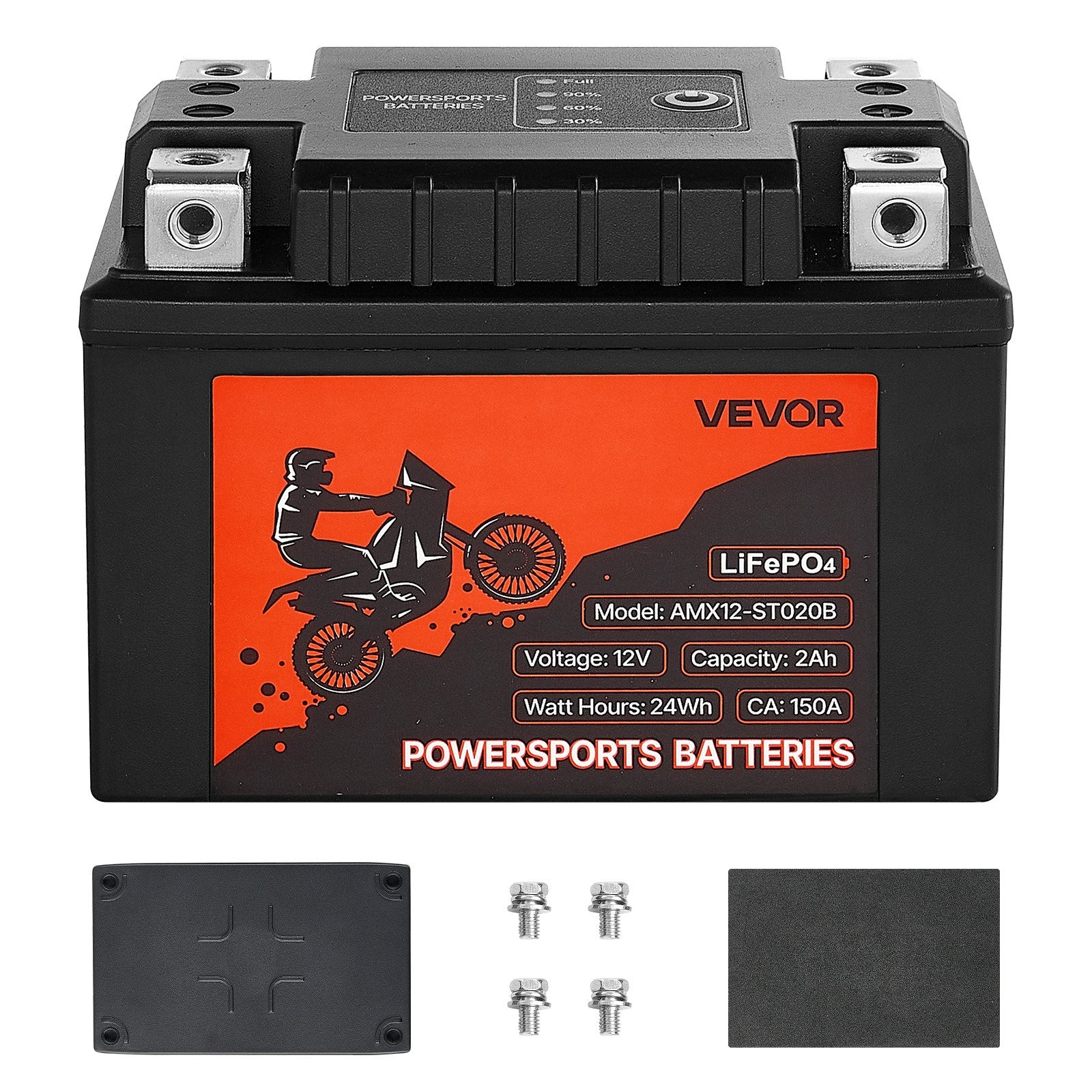 Motociklo akumuliatorius VEVOR AMX12-ST020B, 12V 2Ah