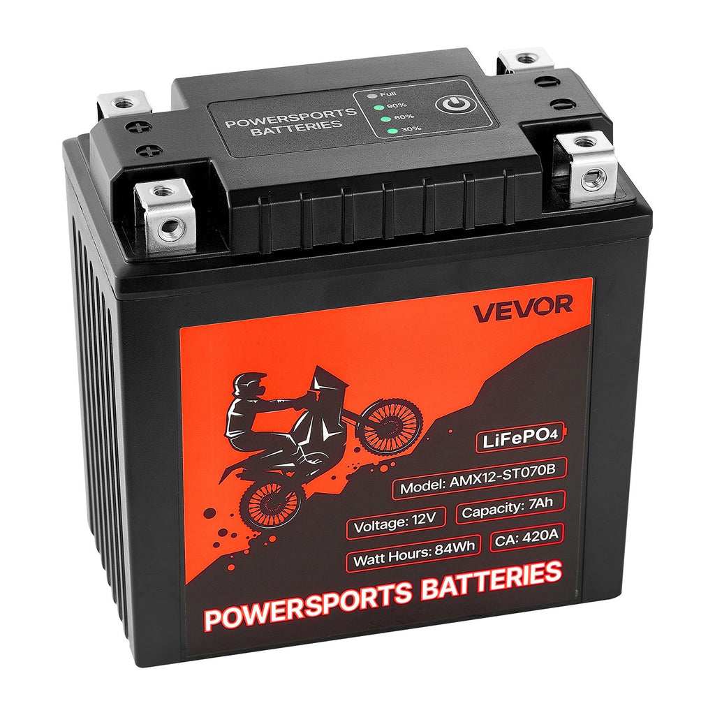 Motociklo akumuliatorius VEVOR AMX12-ST070B, 12V 7Ah LiFePO4