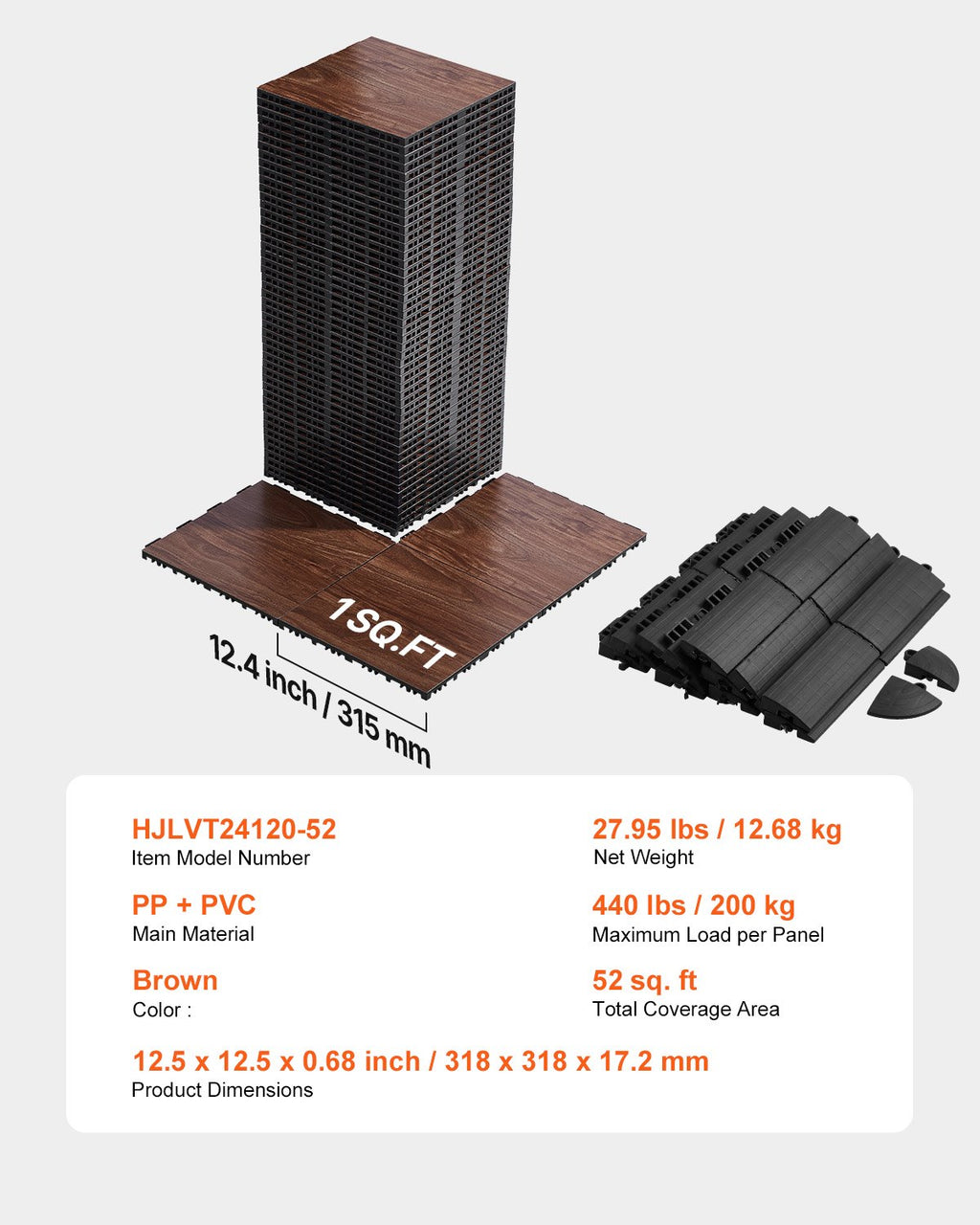 Šokių grindų plytelės VEVOR HJLVT24120-52, 52 vnt. (4,83 m²)