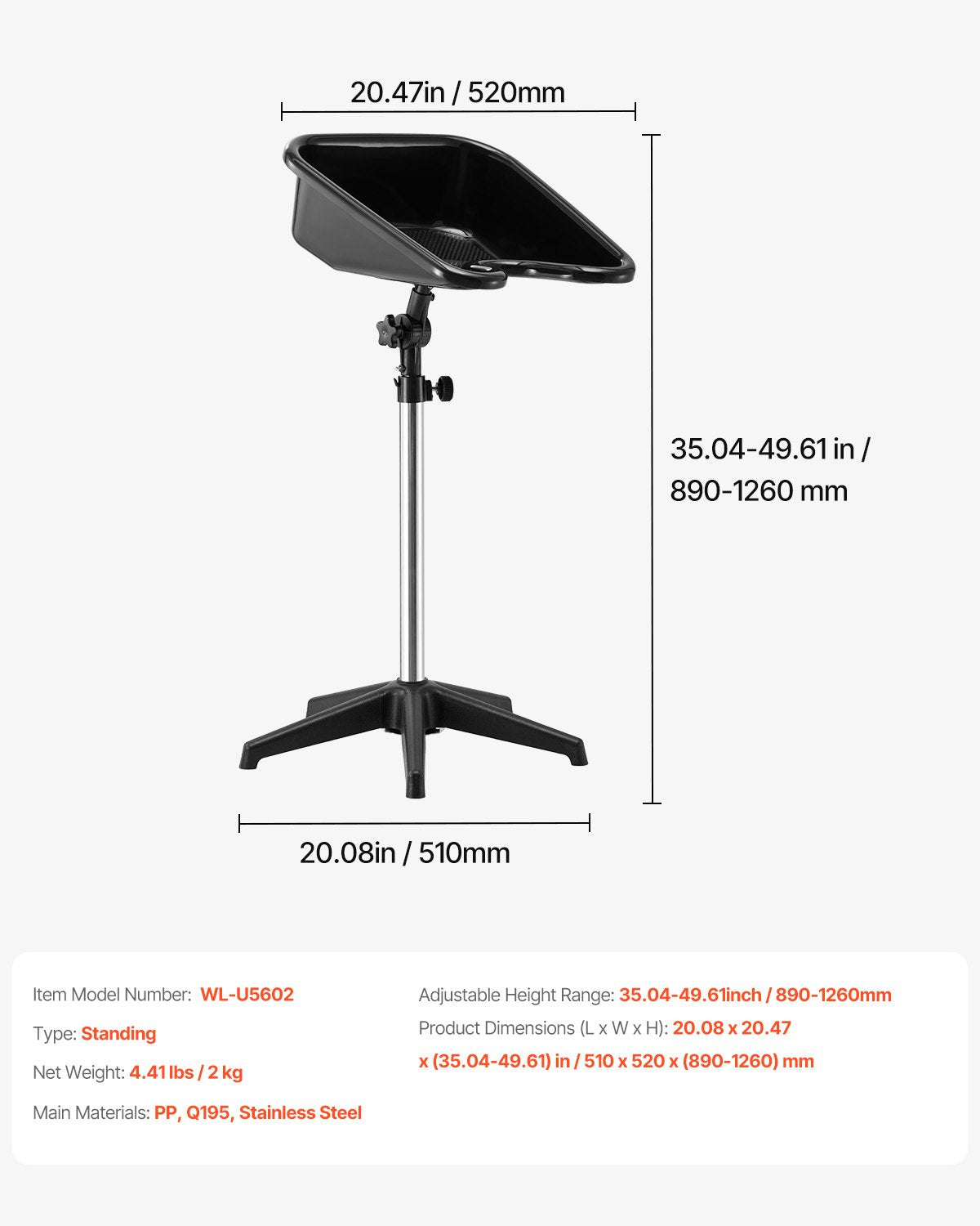 Nešiojama plovykla galvai VEVOR WL-U5602, reguliuojamas aukštis 89–126 cm