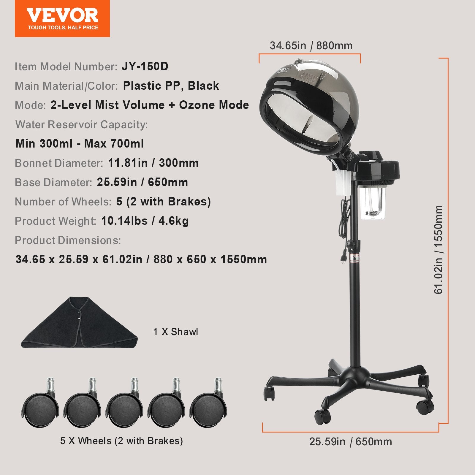 Profesionalus plaukų garintuvas VEVOR JY-150D, 700 ml
