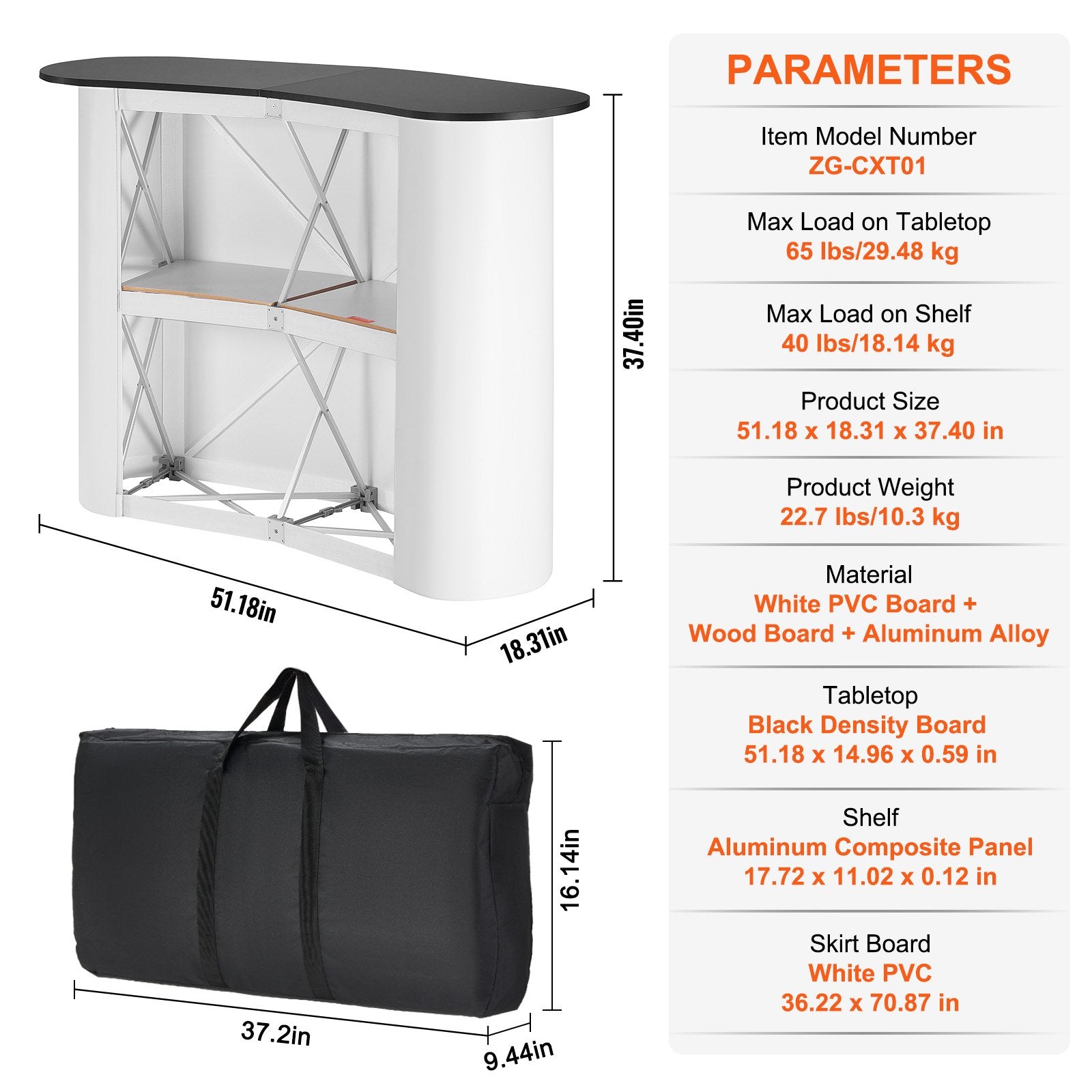 Mobili parodų stalas-reklaminis stendas VEVOR ZG-CXT01, 130x46,5x95 cm