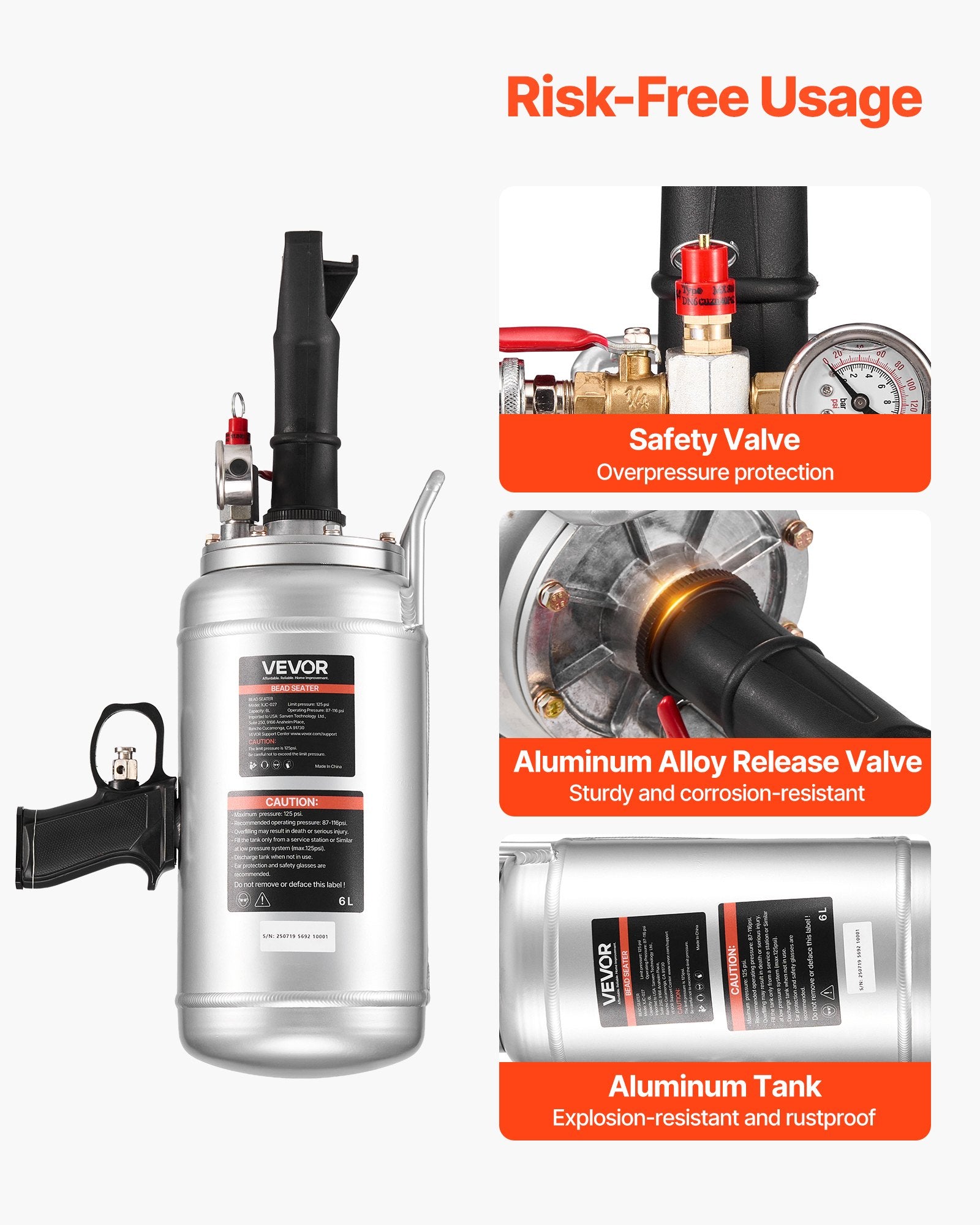 Padangų montavimo patranka VEVOR XJC-027, 6 L talpa