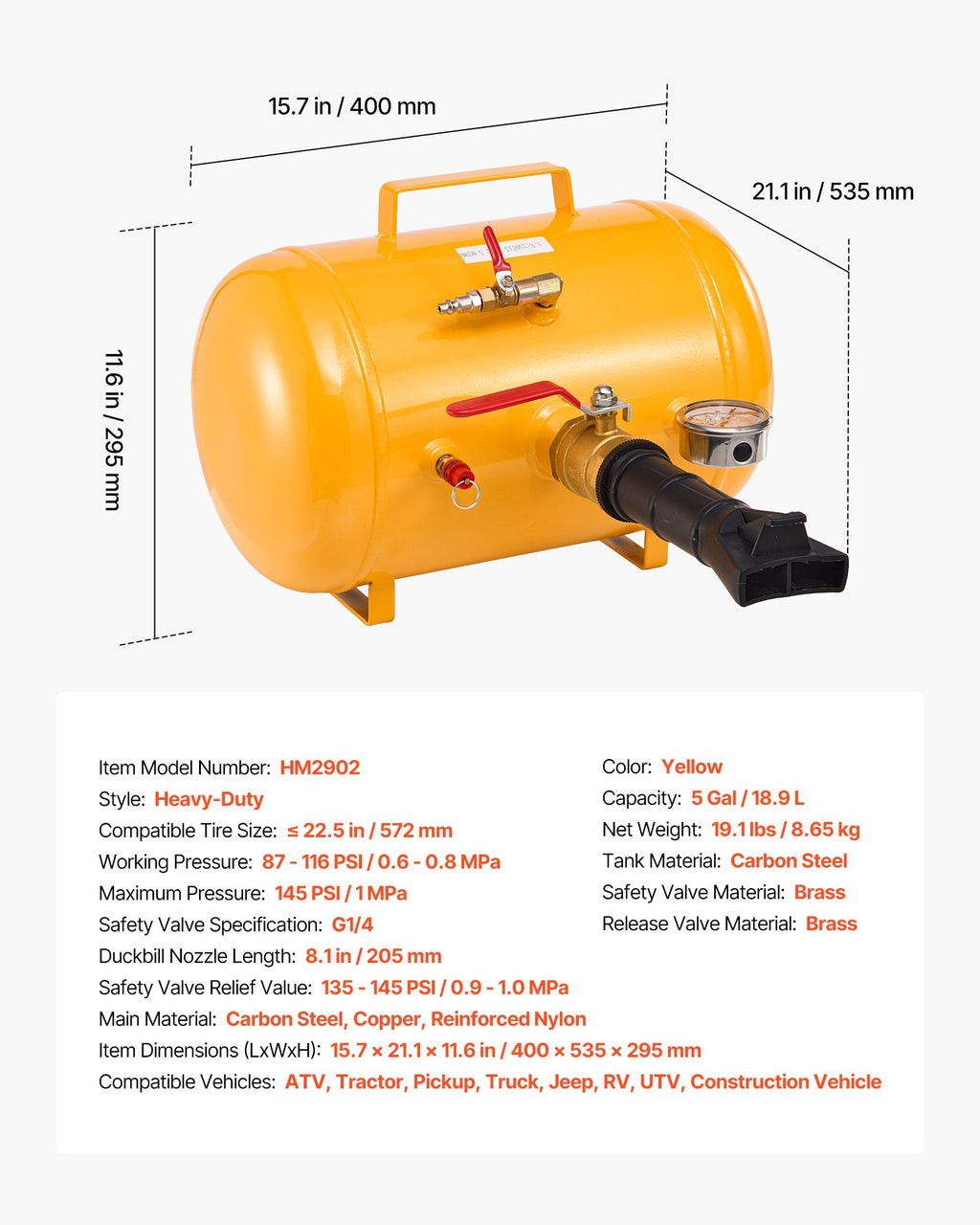 Padangų montavimo patranka VEVOR HM2902, 18,9 l