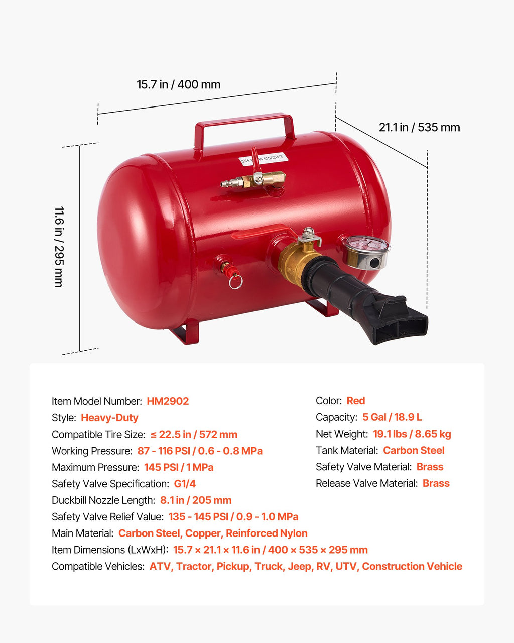 Padangų montavimo patranka VEVOR HM2902, 18,9 l