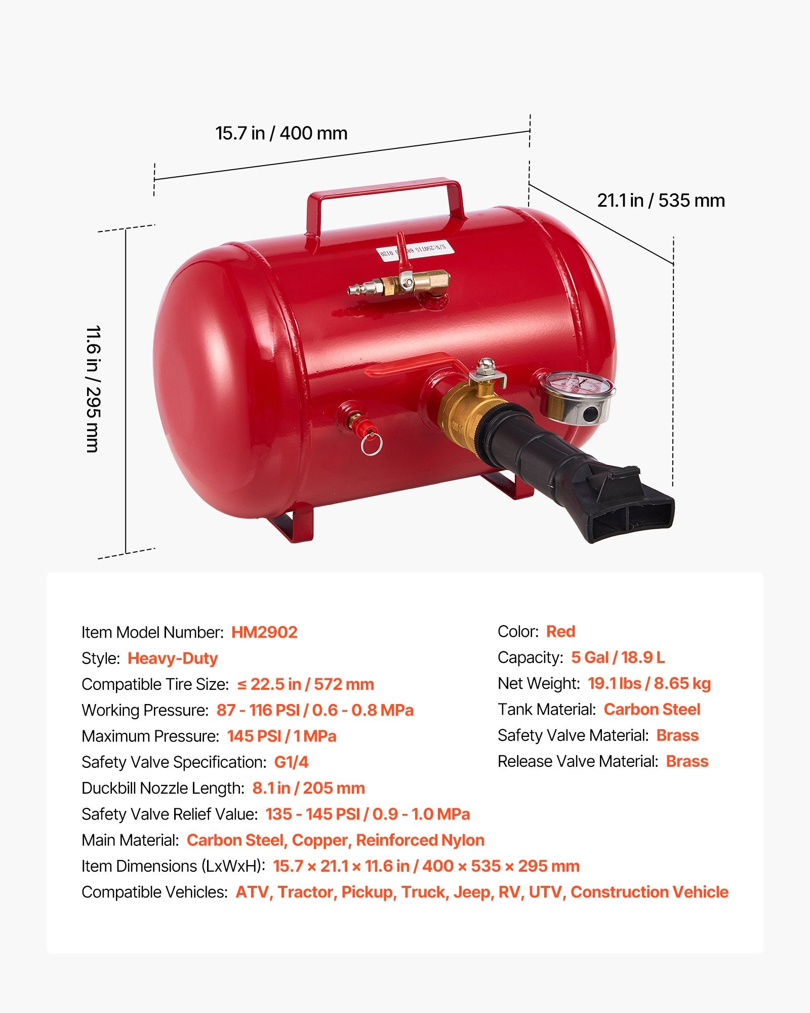 Padangų montavimo patranka VEVOR HM2902, 18,9 l