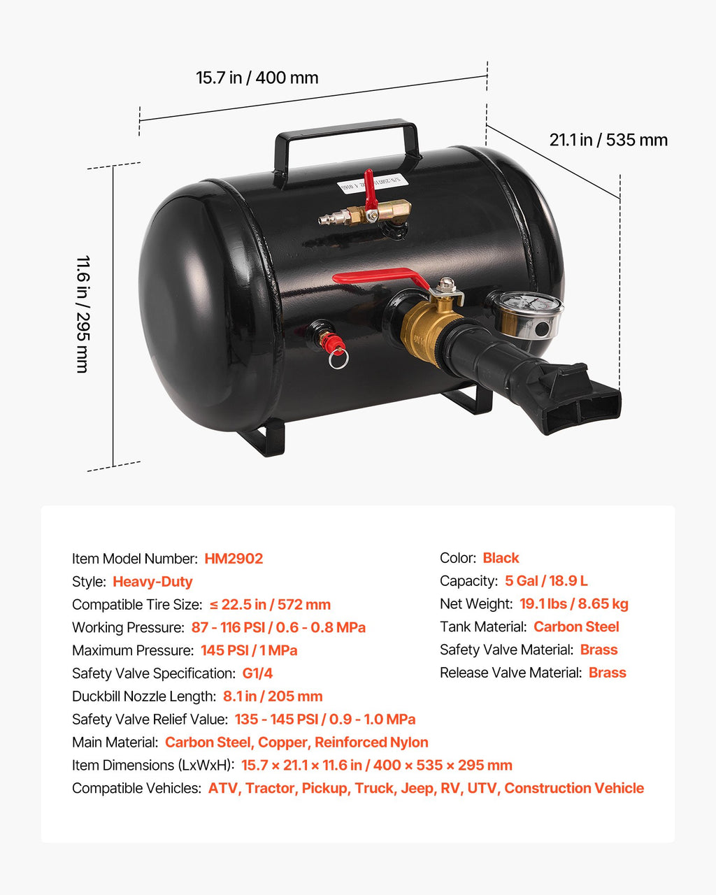 Padangų montavimo patranka VEVOR HM2902, 18,9 l