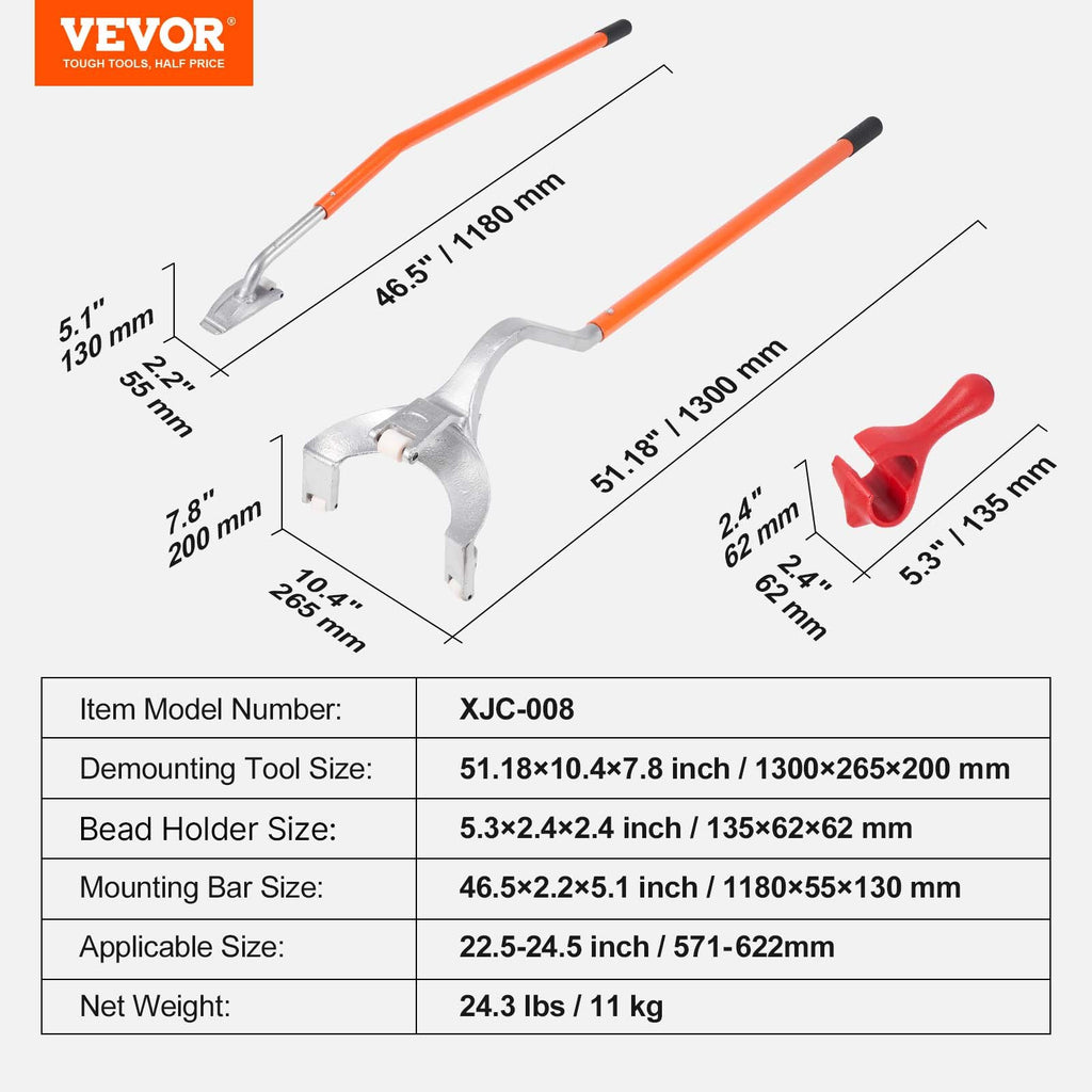 Sunkvežimių padangų montavimo įrankių komplektas VEVOR XJC-008, 57,1–62,2 cm
