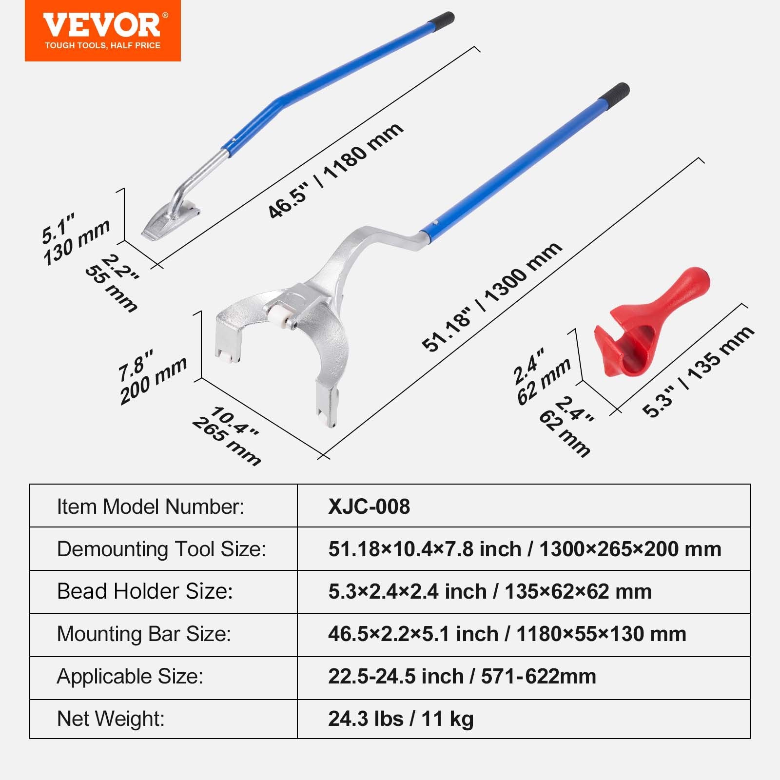 Padangų montavimo ir demontavimo įrankių komplektas VEVOR XJC-008, 571-622 mm