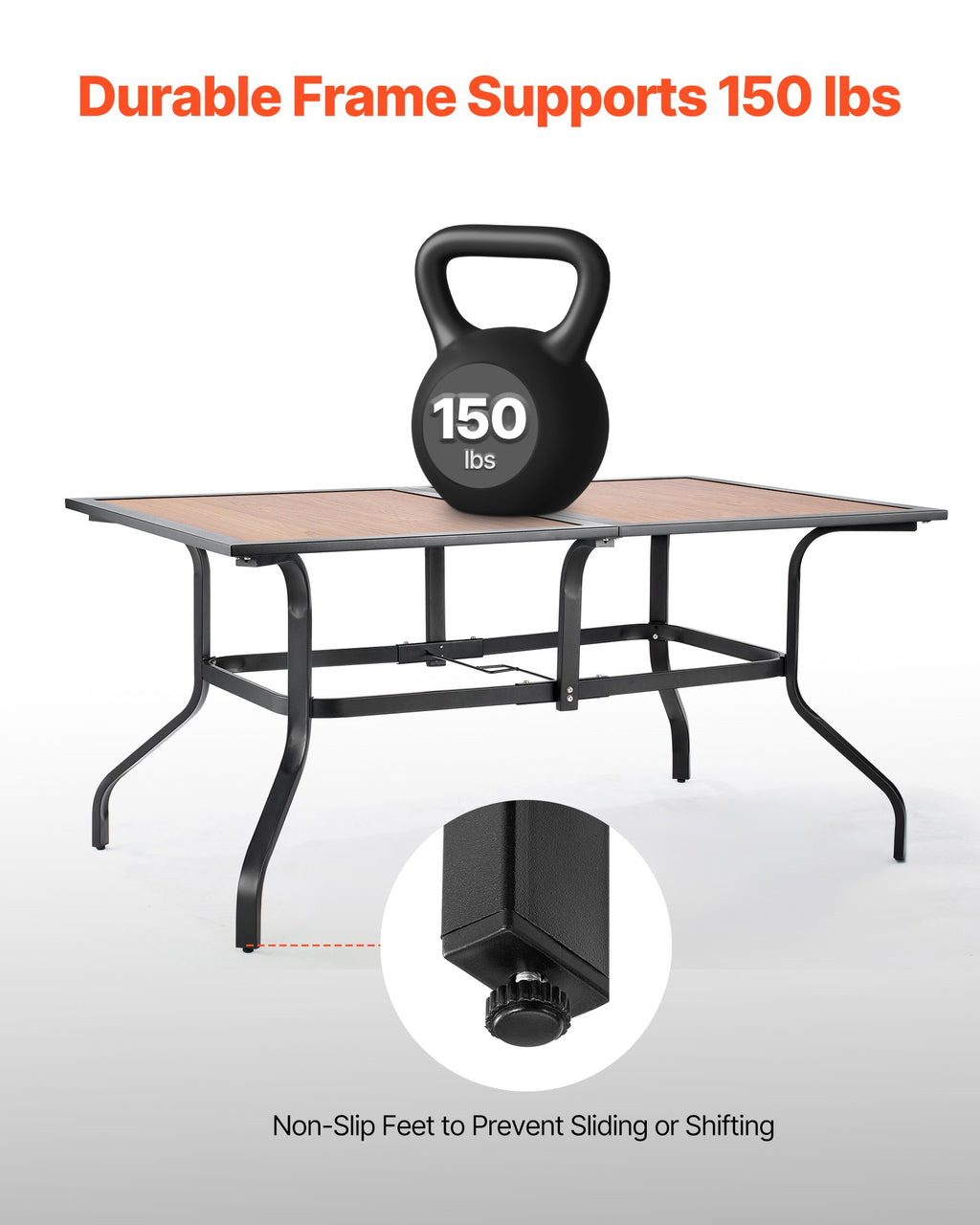 Lauko valgomojo stalas VEVOR WZ556-1, 150 cm ilgio