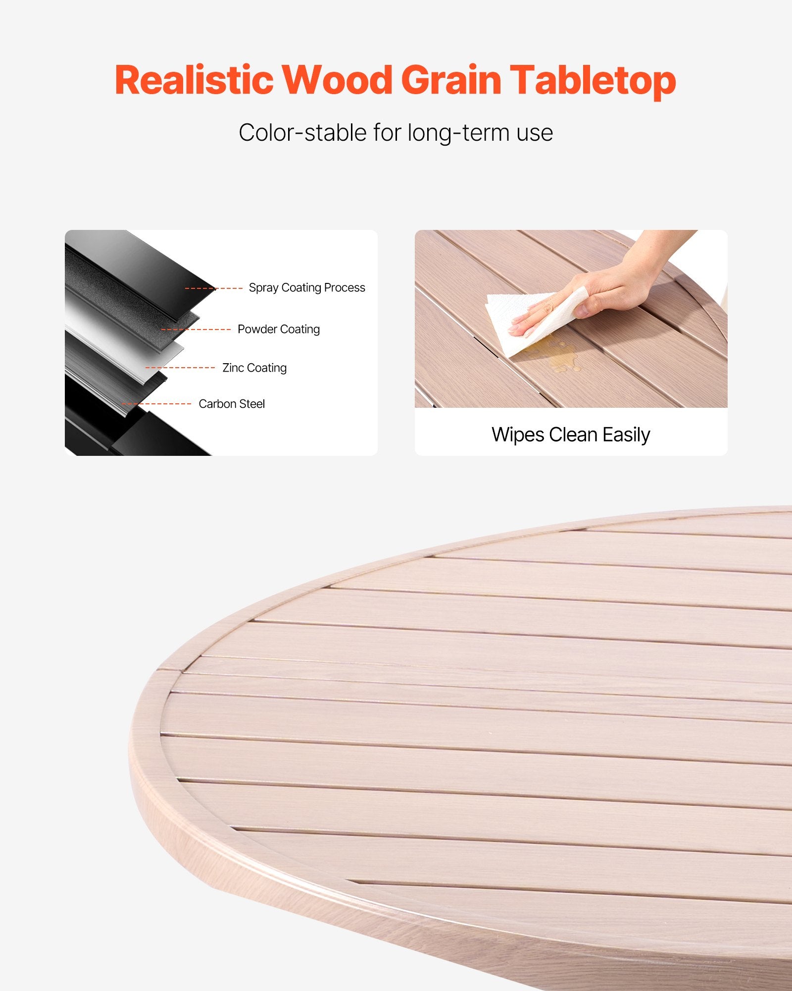 Lauko valgomojo stalas VEVOR WZ600, 103 cm skersmens