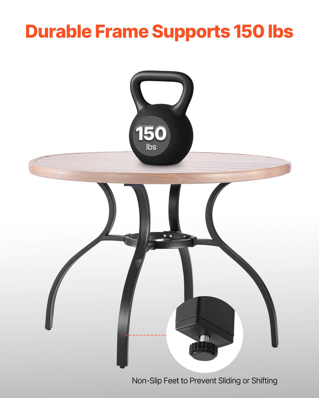 Lauko valgomojo stalas VEVOR WZ600, 103 cm skersmens