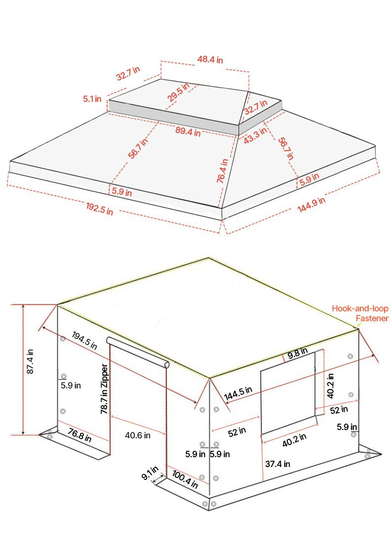 Žieminis pavėsinės uždangalas VEVOR LTS-MM180-1216, 3,66 x 4,87 m