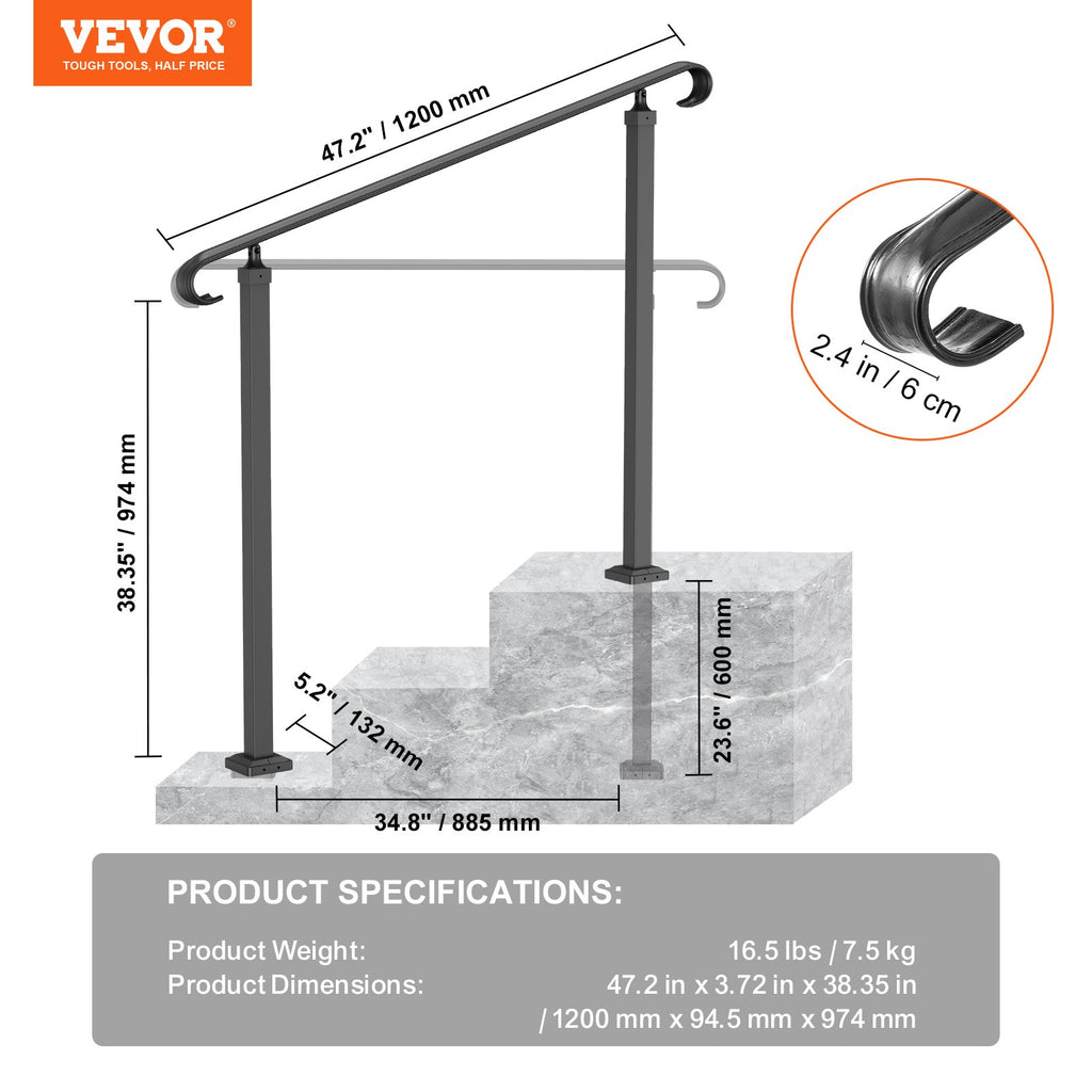 Lauko laiptų turėklas VEVOR LTFS-1.2MLZ, skirtas 2 pakopoms