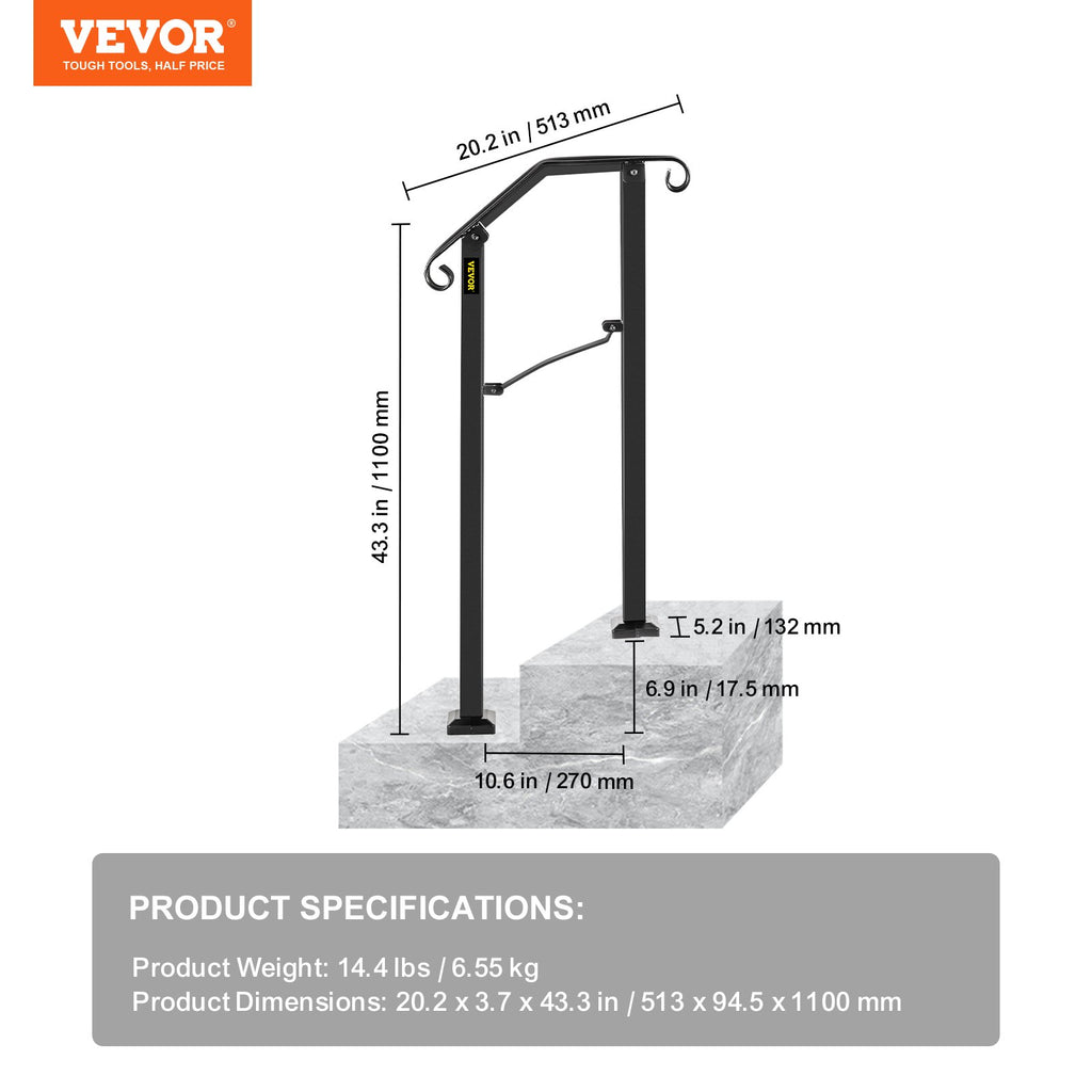 Lauko laiptų turėklas VEVOR Arch#1, 1–2 pakopoms