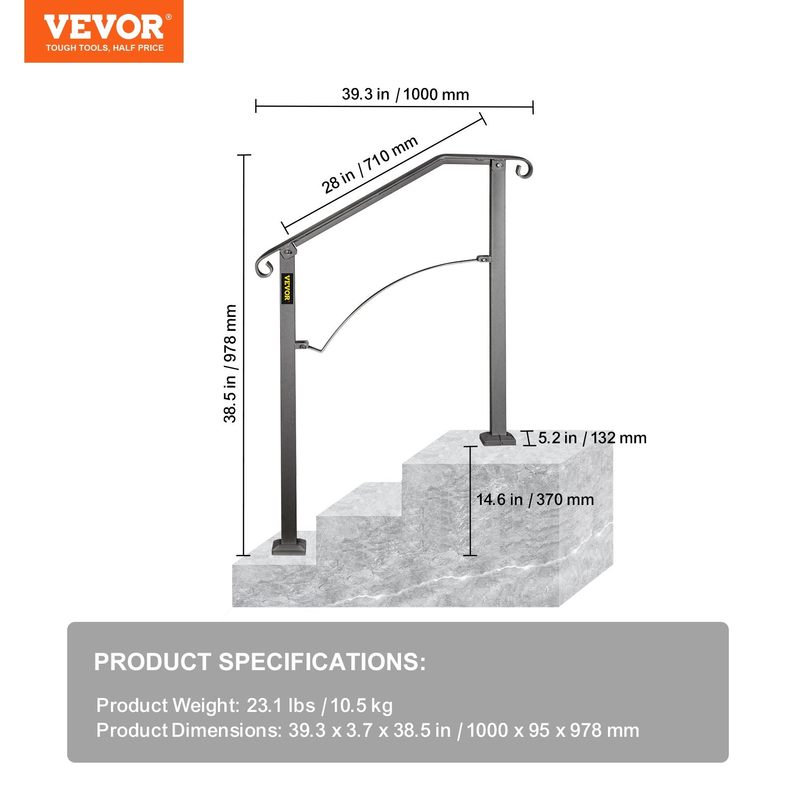 Lauko laiptų turėklas VEVOR Arch#2, 2–3 pakopoms