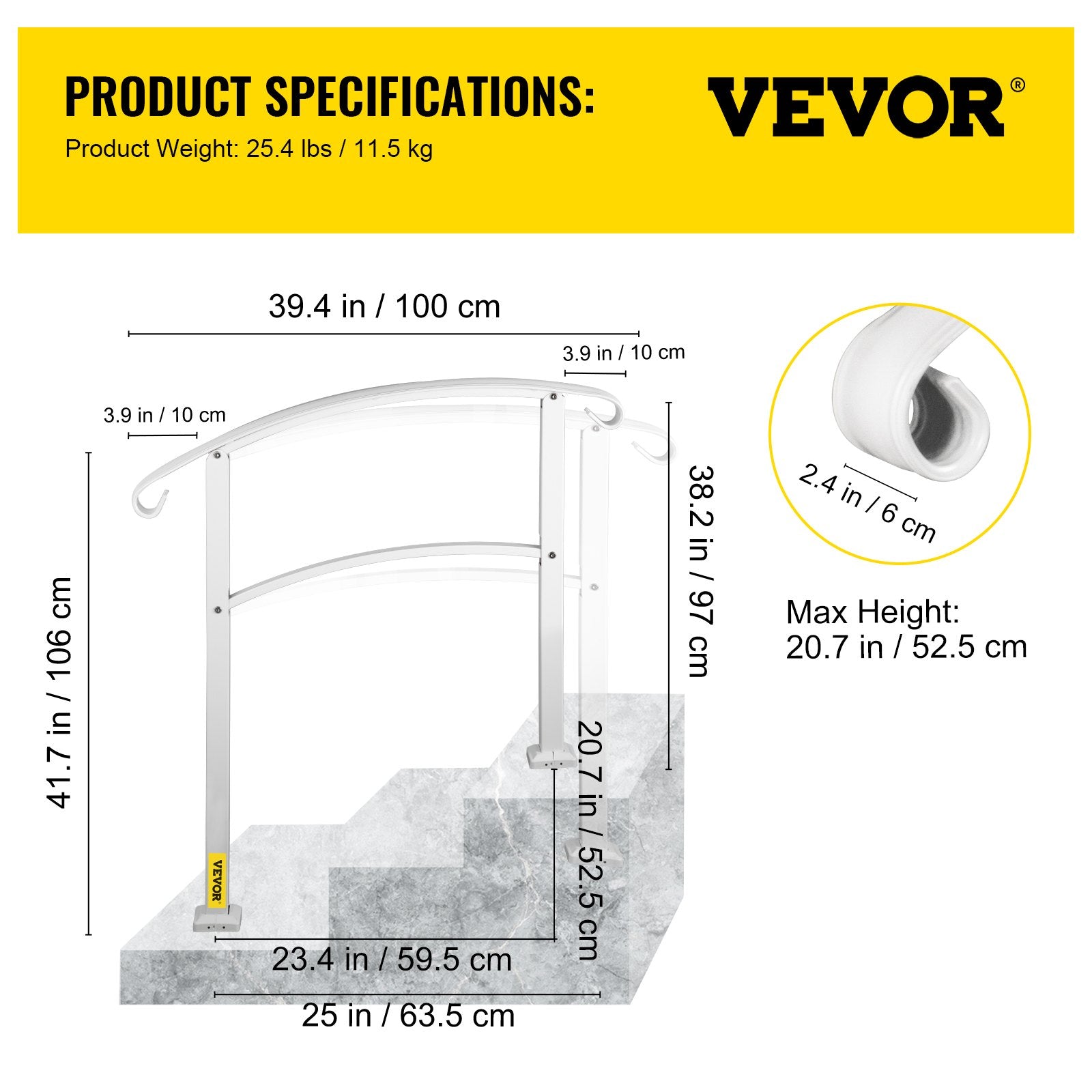 Lauko laiptų turėklas VEVOR LTFS-3FTB, 3 pakopoms