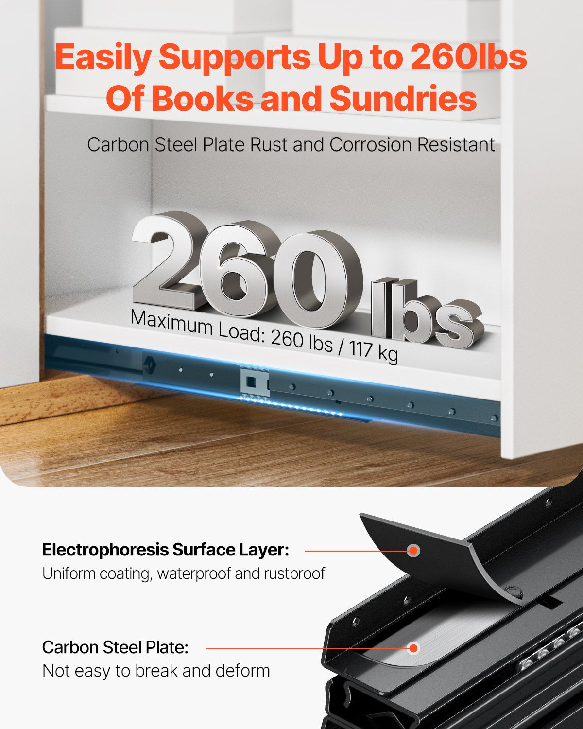 Stalčių bėgeliai VEVOR 4801.1000.BK, 1000 mm, 117 kg apkrova