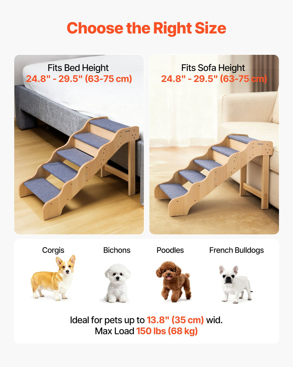 Mediniai laipteliai augintiniams VEVOR ZD-25DOG03, 5 pakopų