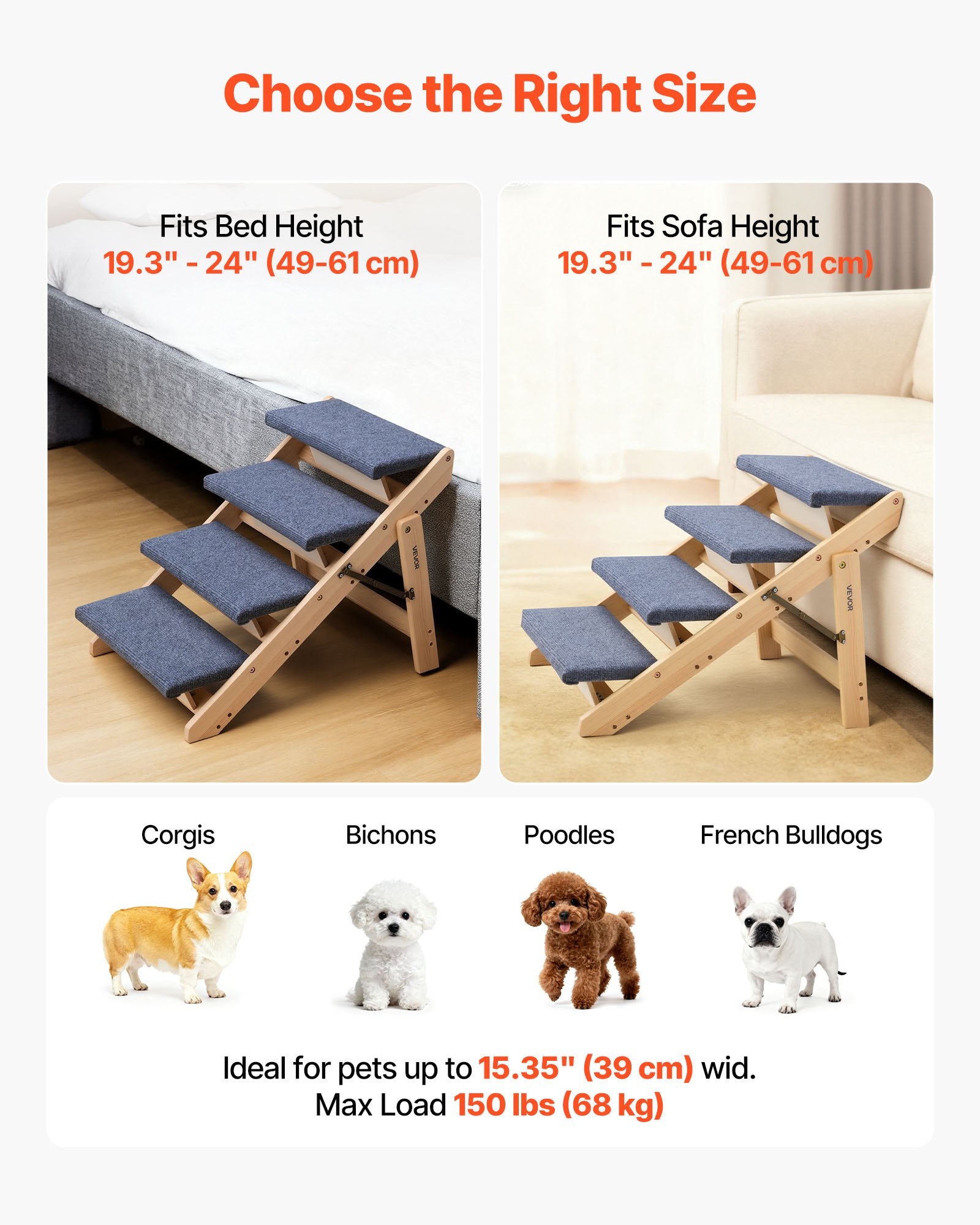 Mediniai laipteliai augintiniams VEVOR ZD-25DOG06, 4 pakopų, iki 68 kg
