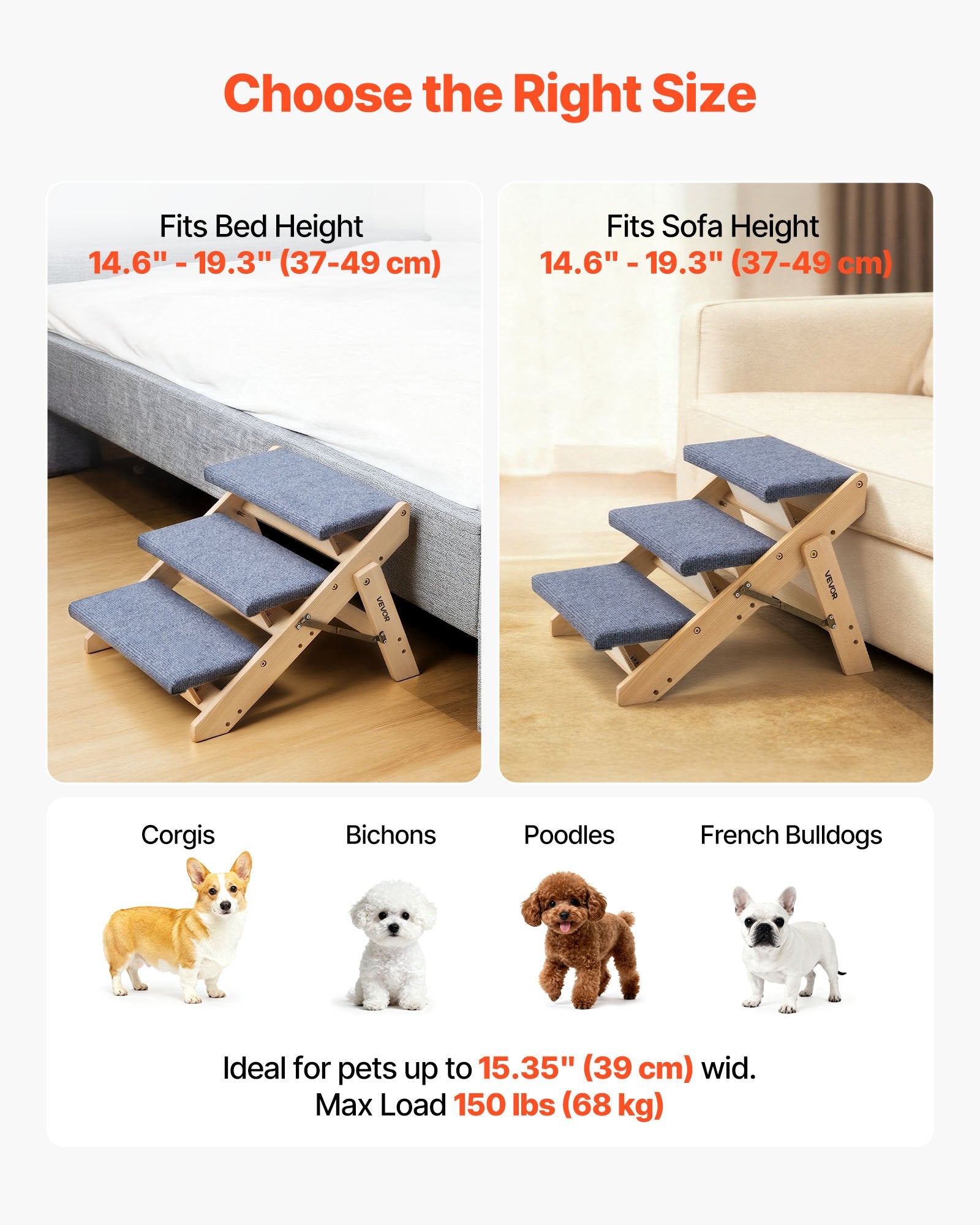 Mediniai laiptai augintiniams VEVOR ZD-25DOG05, 68 kg apkrova
