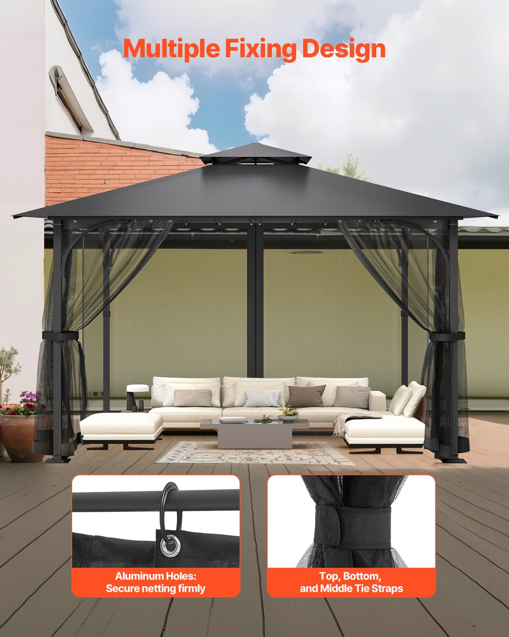 Pavėsinės tinklelis VEVOR JDM-33LK, 3x3 m