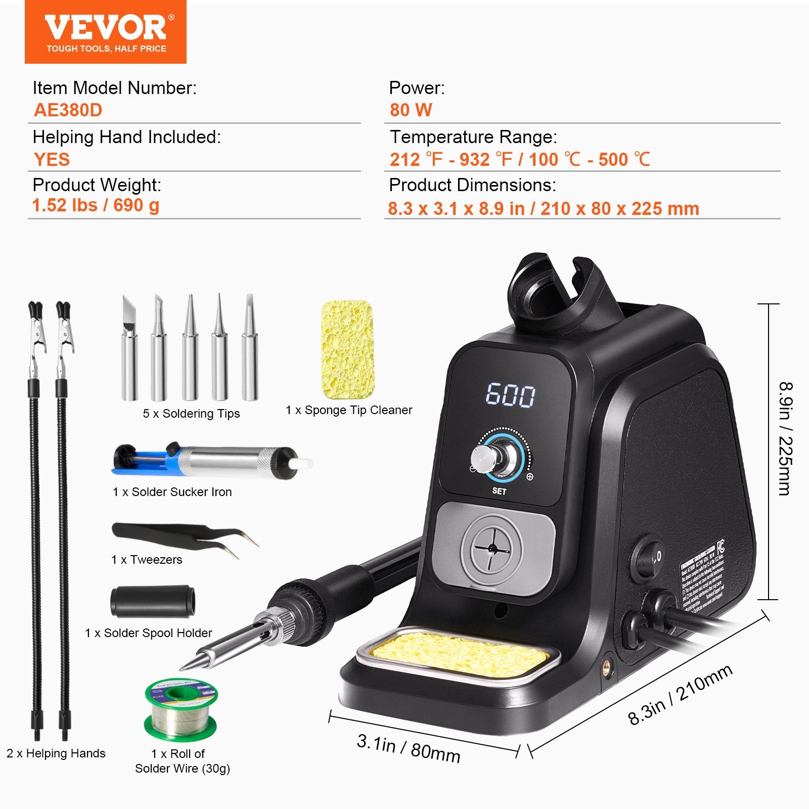 Lituoklio stotelė VEVOR AE380D, 80 W
