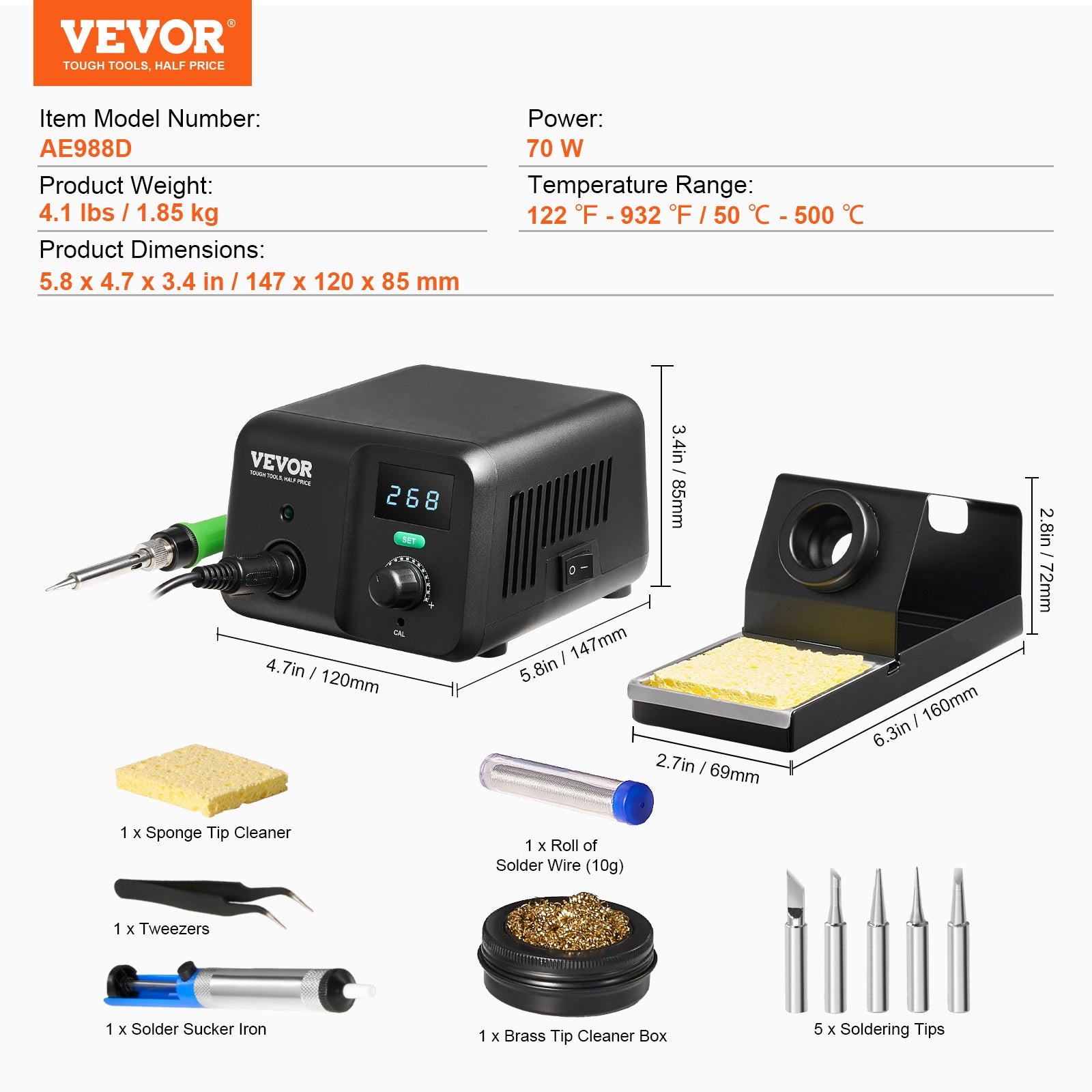 Lituoklio stotelė VEVOR AE988D, 70 W