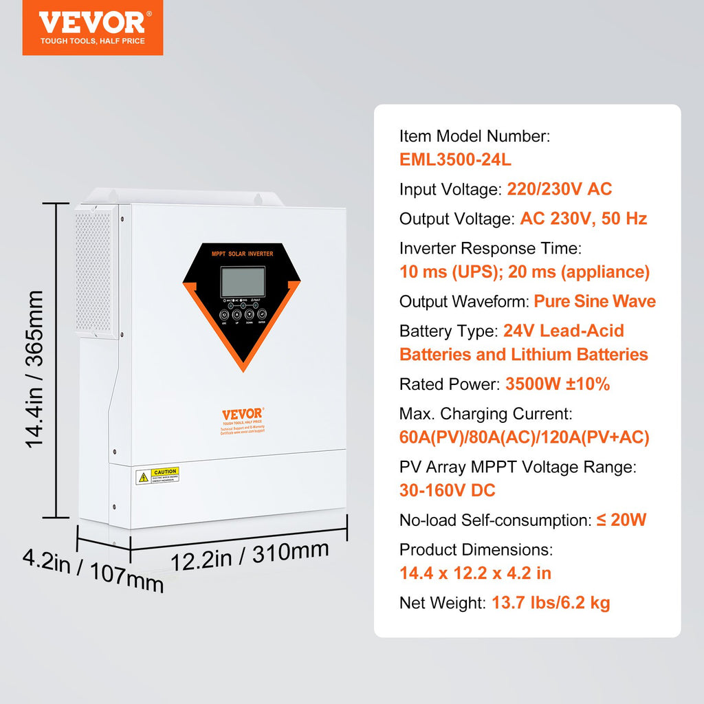 Hibridinis saulės inverteris VEVOR EML3500-24L, 3500W