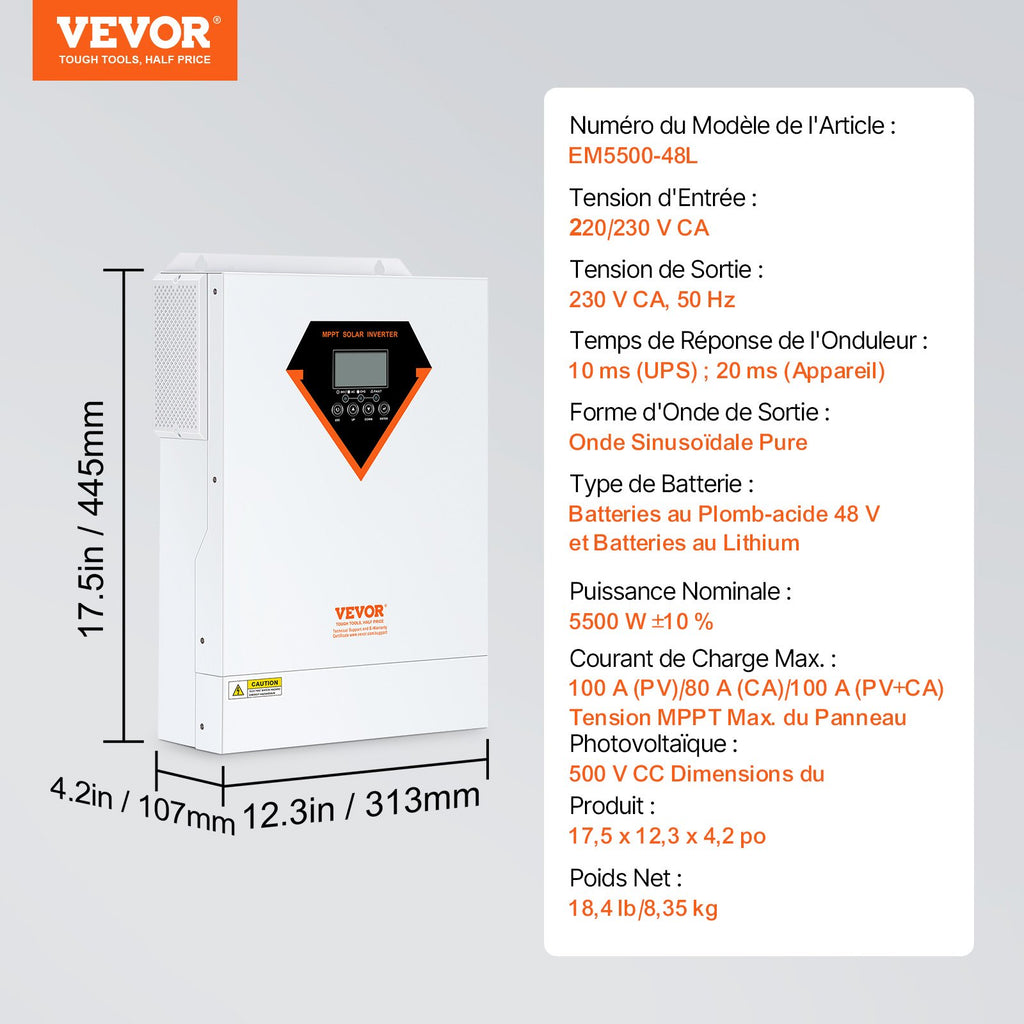 Hibridinis saulės inverteris VEVOR EM5500-48L, 5500W