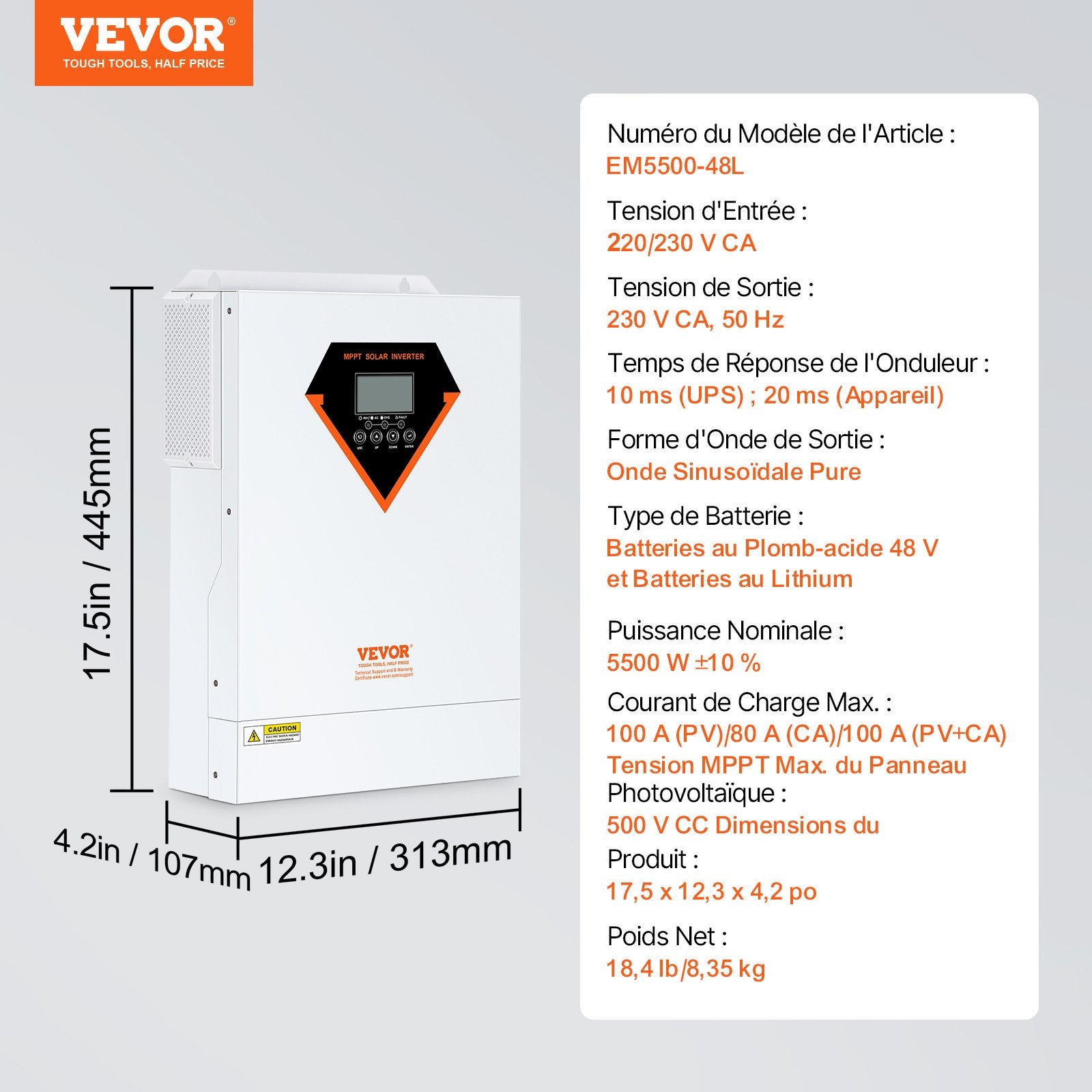 Hibridinis saulės inverteris VEVOR EM5500-48L, 5500W