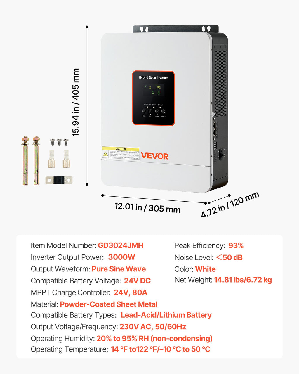 Hibridinis saulės inverteris VEVOR GD3024JMH, 3000W