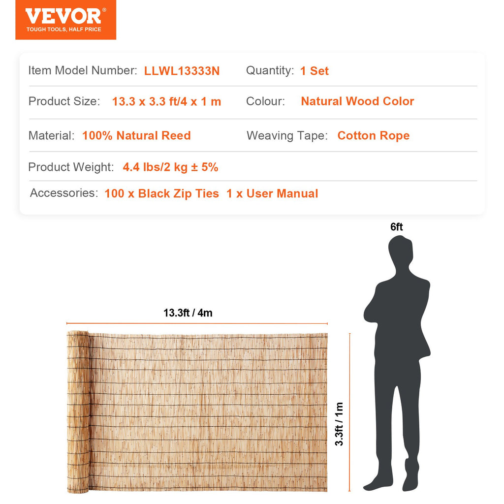 Nendrinė tvora VEVOR LLWL13333N, 1 x 4 m