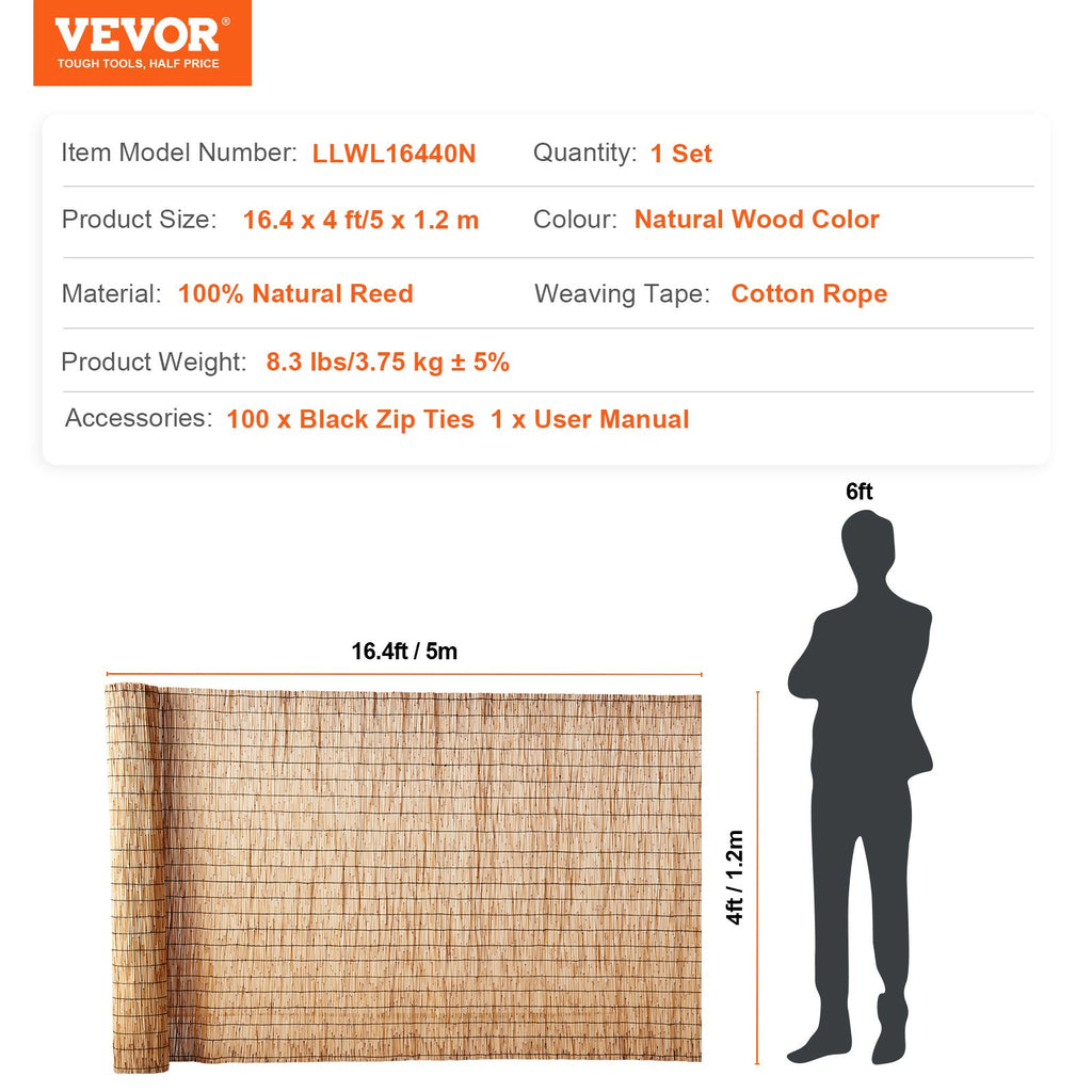 Nendrinė tvora VEVOR LLWL16440N, 1,2 x 5 m