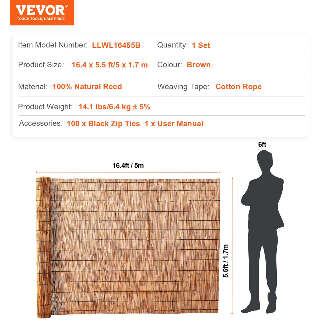 Nendrinė tvora VEVOR LLWL16455B, 1,7 x 5 m