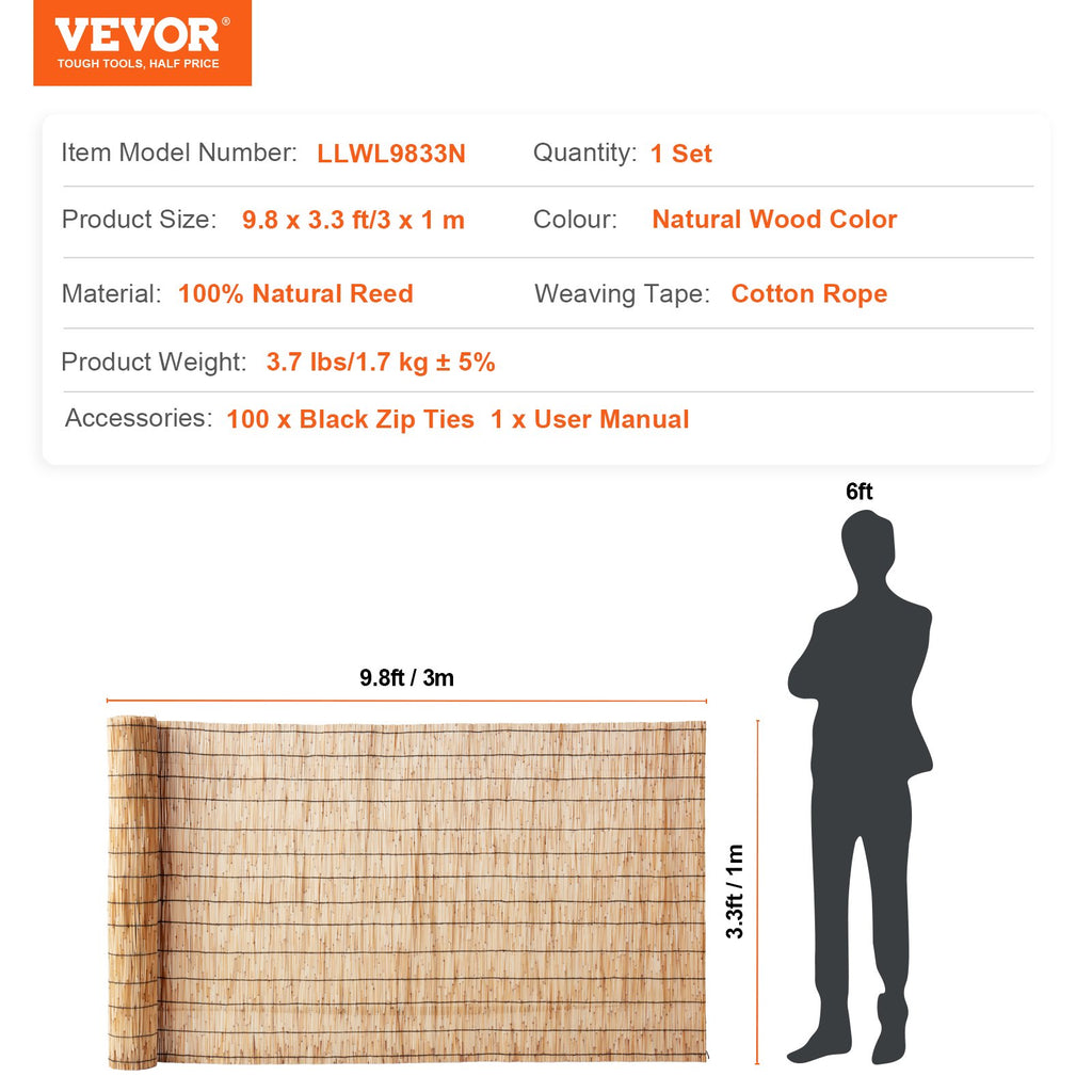 Nendrinė tvora VEVOR LLWL9833N, 1 x 3 m