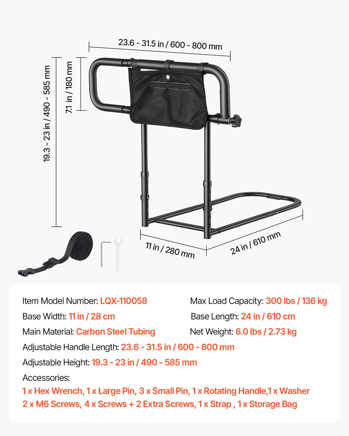Lovos turėklas VEVOR LQX-110058, 136 kg apkrova