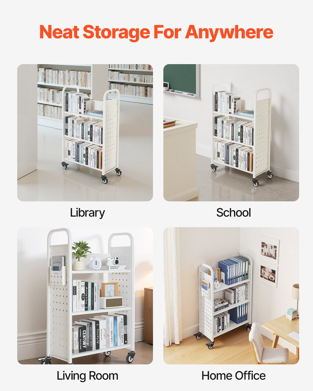 Bibliotekos vežimėlis knygoms VEVOR HXTC-3LD, 150 kg keliamoji galia
