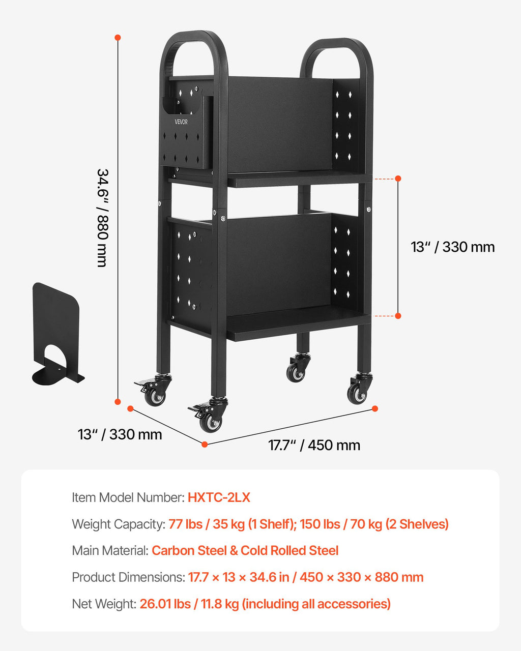 Knygų vežimėlis VEVOR HXTC-2LX, 70 kg keliamoji galia
