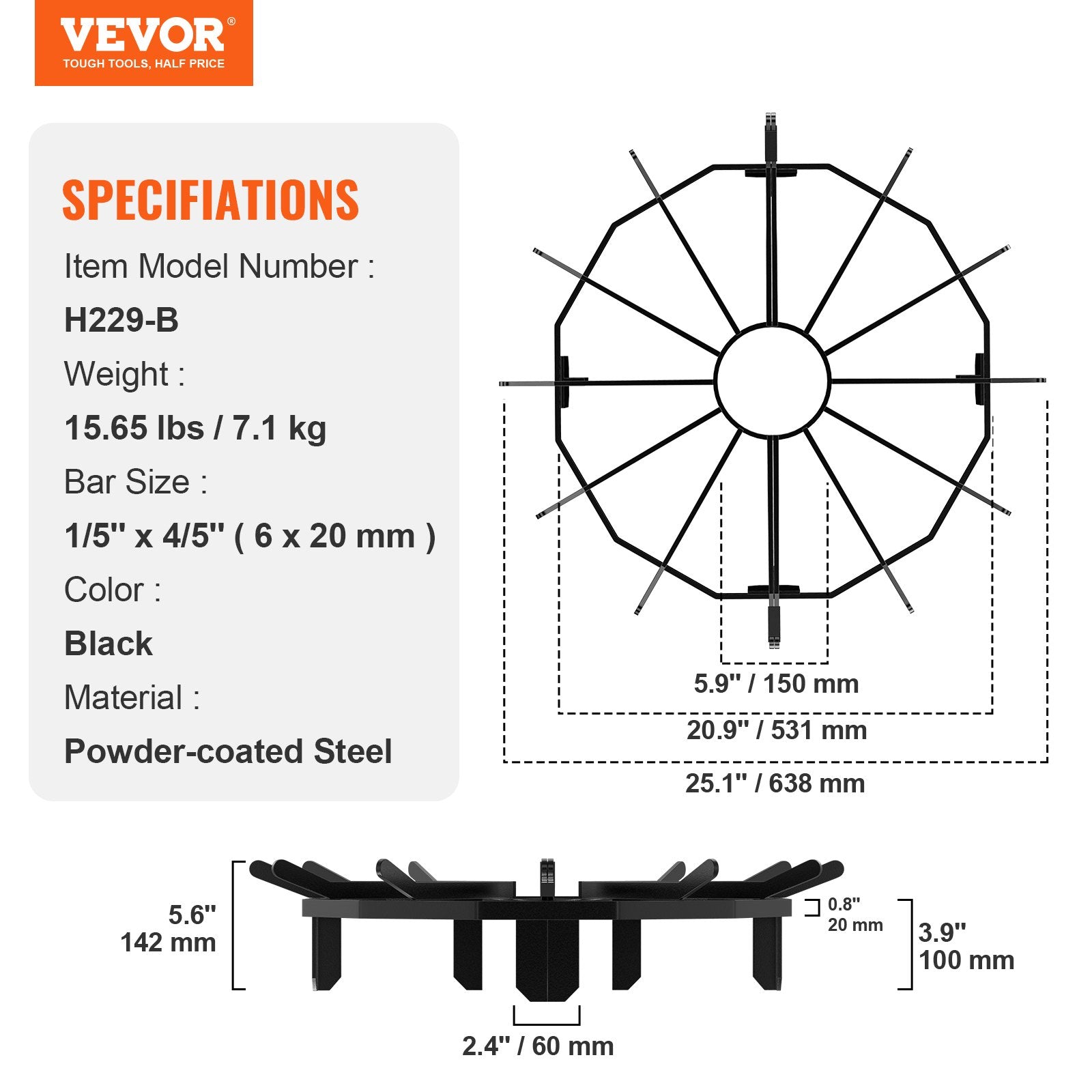 Malkų laikiklis-grotelės VEVOR H229-B, 68 cm skersmens