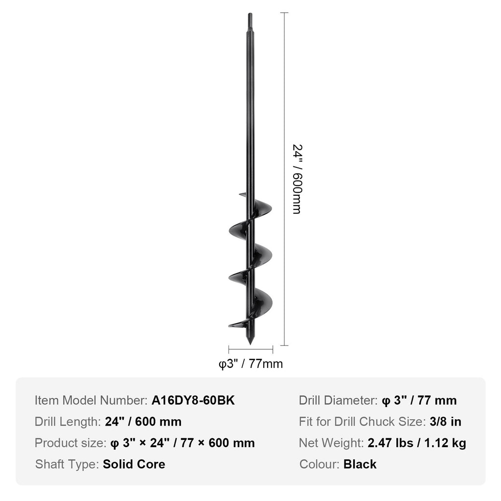 Sodo grąžtas VEVOR A16DY8-60BK, 7,6 x 61 cm